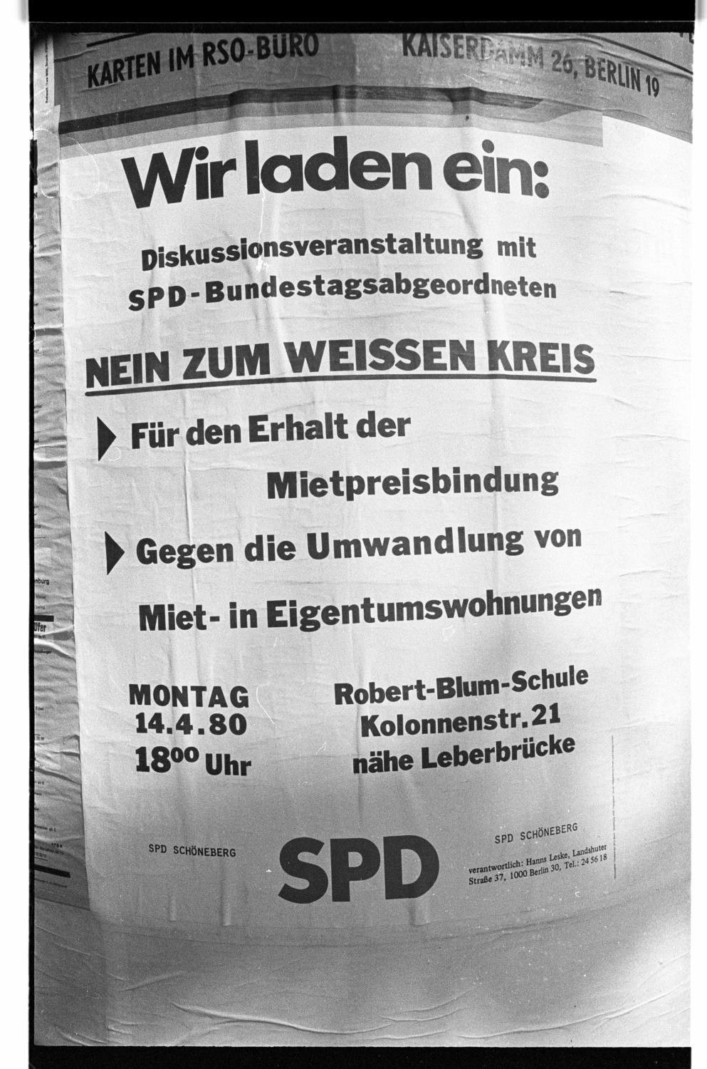 Kleinbildnegativ: Plakat der SPD gegen den „Weißen Kreis“, 1980 (Museen Tempelhof-Schöneberg/Jürgen Henschel RR-F)