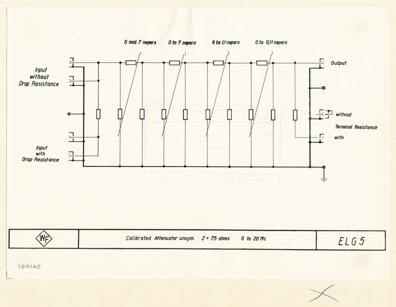 Schaltbild des Dämpfungsgliedes ELG5, Foto 19. Juni 1958 (www.industriesalon.de CC BY-SA)