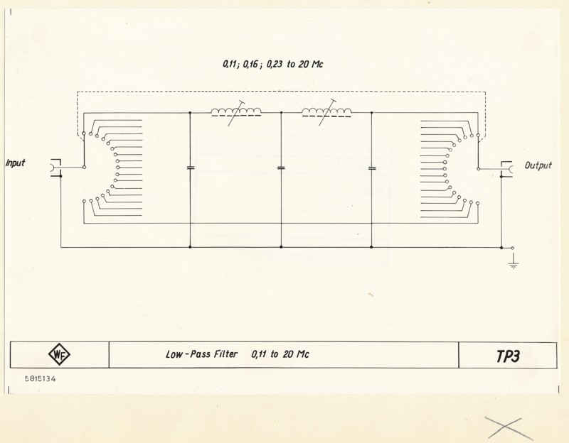 Schaltbild für den Low-Passfilter TP3, Foto 14. Juni 1958 (www.industriesalon.de CC BY-SA)