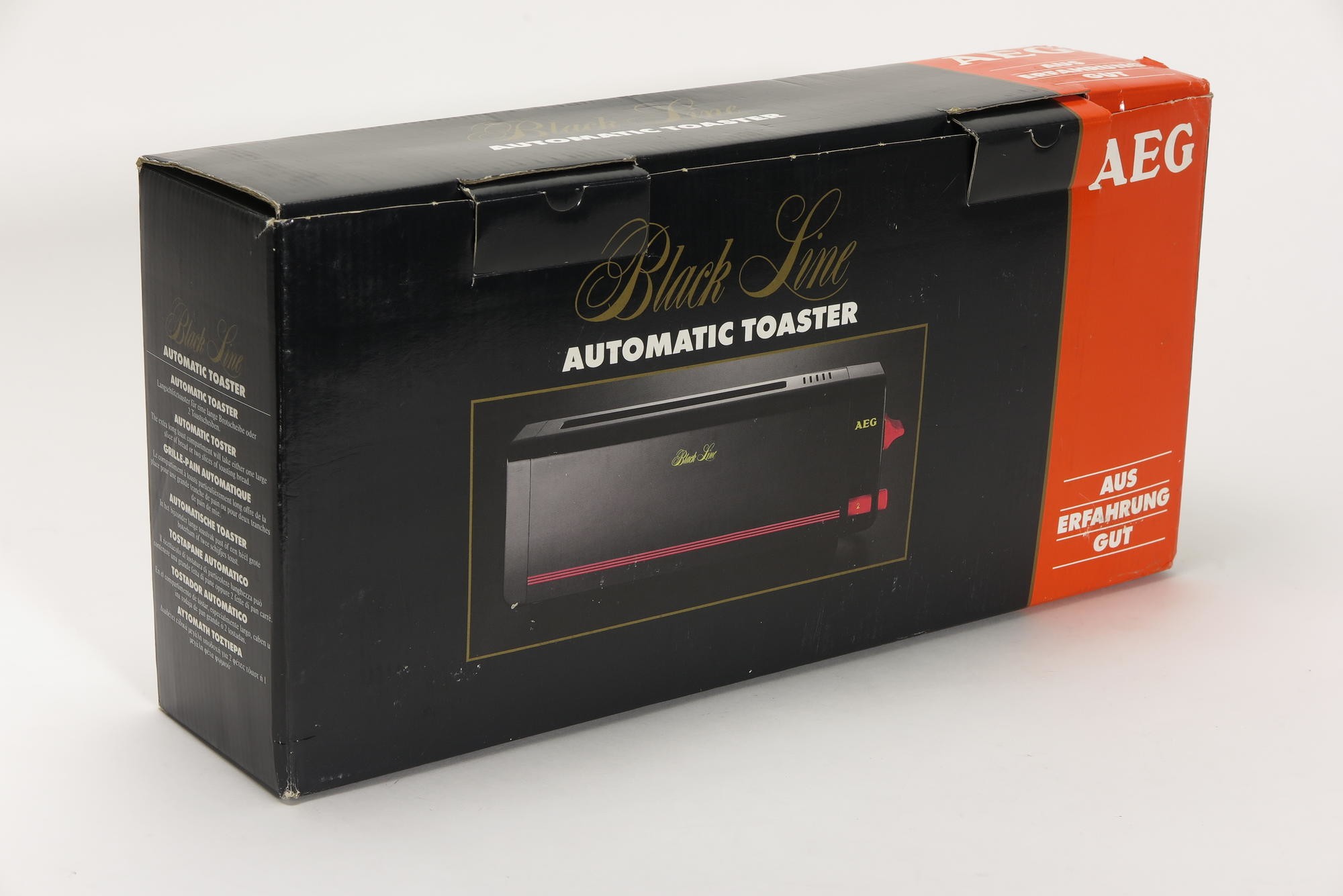Verpackungskarton, Zubehör zu Automatischer Toaster AEG Typ E WK 0026 Modell AT 210L `Black Line automatic toaster´ (Stiftung Deutsches Technikmuseum Berlin CC0)