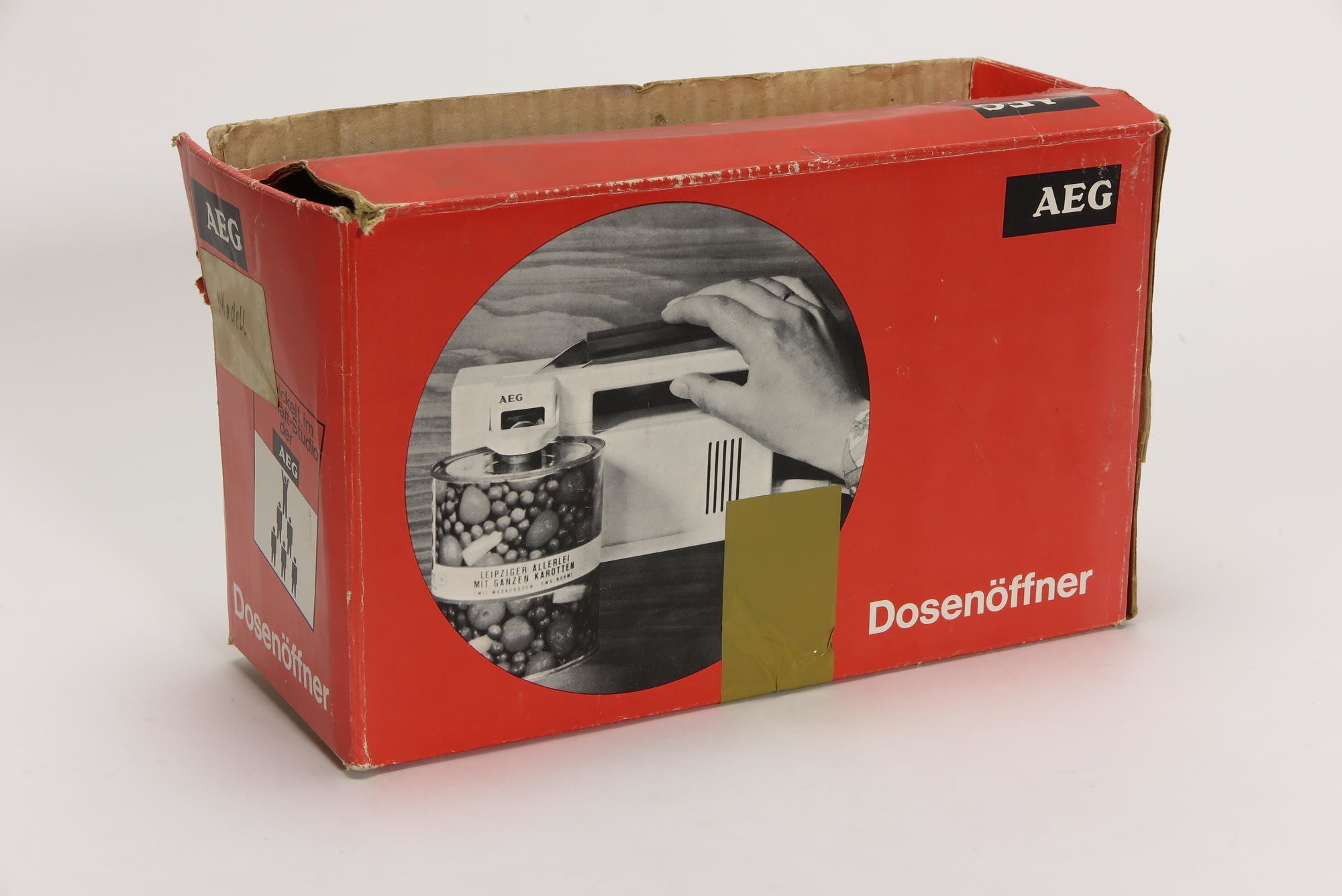 Verpackungskarton, Zubehör zu Elektrischer Dosenöffner AEG Typ DÖ (Stiftung Deutsches Technikmuseum Berlin CC0)