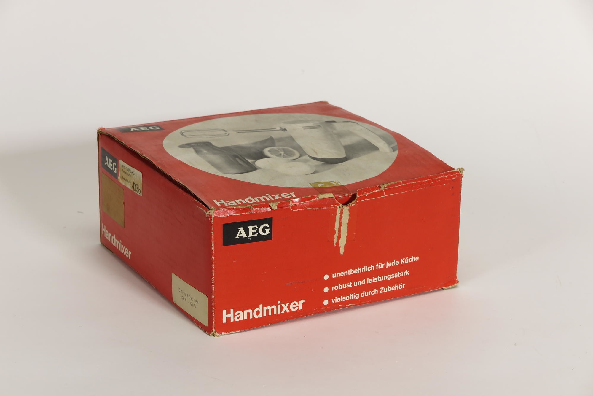 Verpackungskarton, Zubehör zu Elektrischer Handmixer AEG Typ HM (Stiftung Deutsches Technikmuseum Berlin CC0)