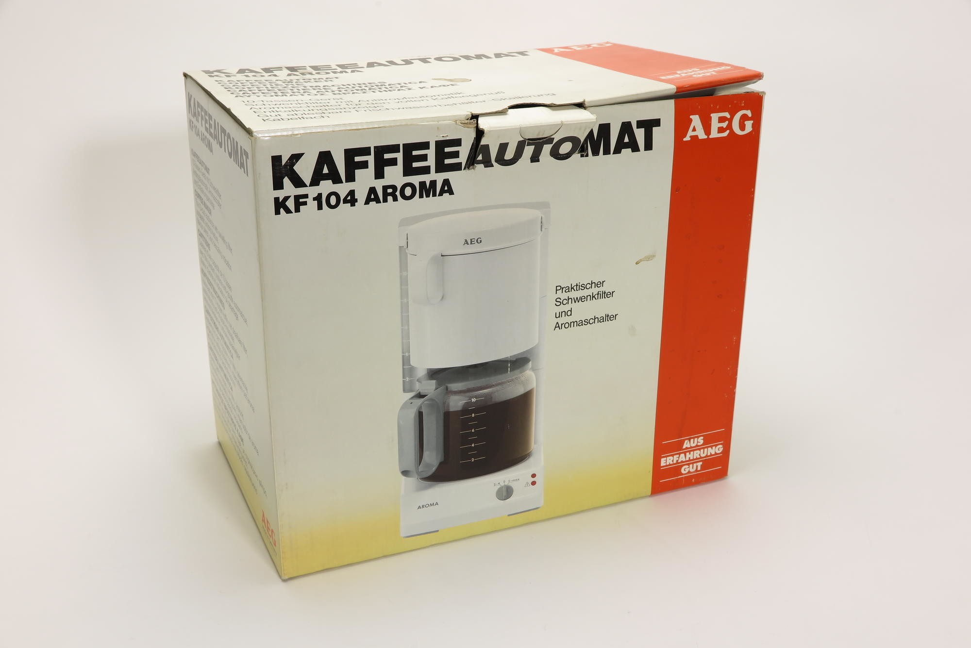 Verpackungskarton, Zubehör zu Elektrischer Kaffeeautomat für Filterkaffee AEG Typ E WK 0068 Modell KF 104 Aroma (Stiftung Deutsches Technikmuseum Berlin CC0)
