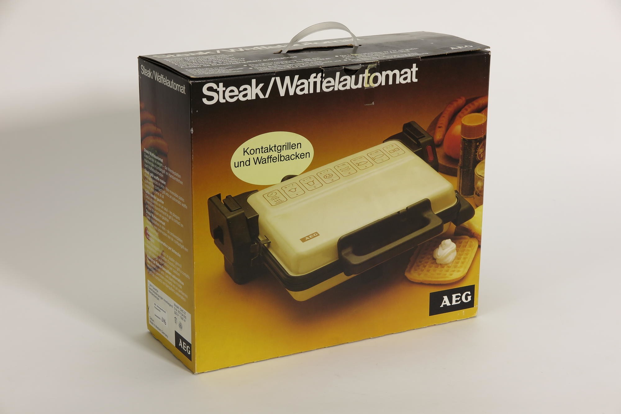 Verpackungskarton, Zubehör zu Steak/Waffelautomat AEG Typ E WK 0023 Modell SWG 27 (Stiftung Deutsches Technikmuseum Berlin CC0)