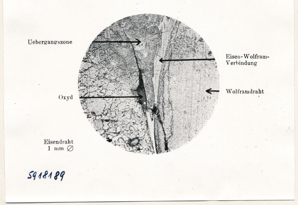 Repro Eisen-Wolfram Schweißung; Foto, 20. Mai 1959 (www.industriesalon.de CC BY-SA)