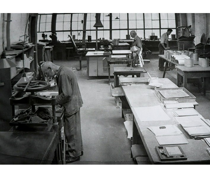 Druckerei Werkstatt Paragon; Foto, 1947 (www.industriesalon.de CC BY-SA)