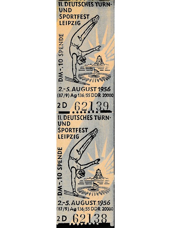 Druckmuster Eintrittskarten Deutsches Turn- und Sportfest; Foto, 1956 (www.industriesalon.de CC BY-SA)