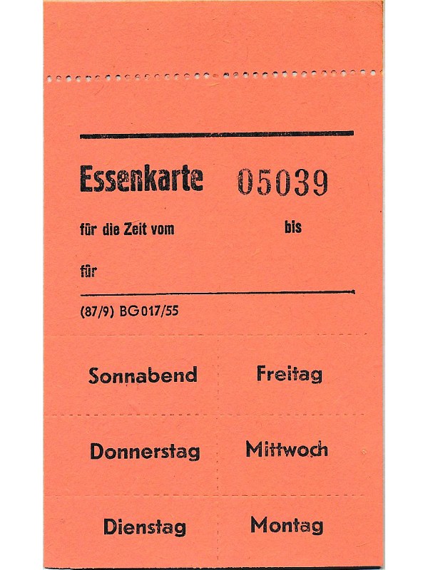 Druckmuster Essenkarten; Foto, 1956 (www.industriesalon.de CC BY-SA)