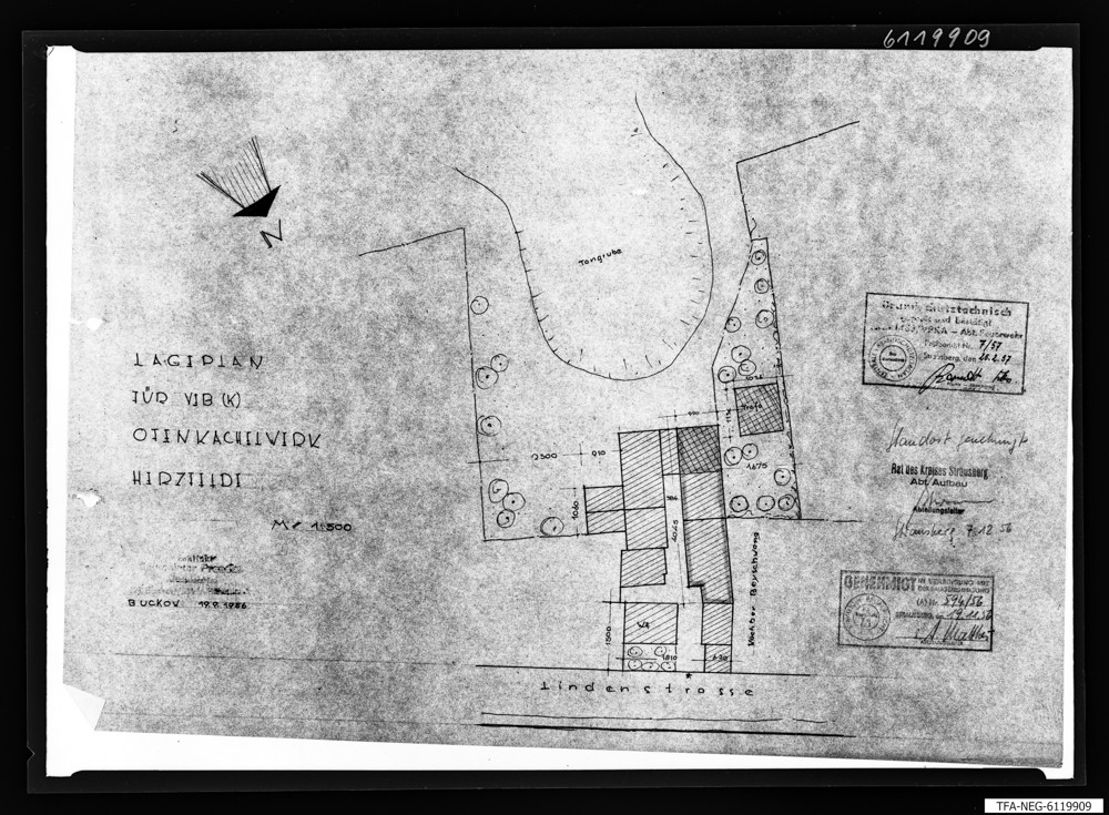 Findbucheintrag: Plan Ofenkachelwerk Herzfelde, Lageplan; Foto, 20. Februar 1961 (www.industriesalon.de CC BY-SA)