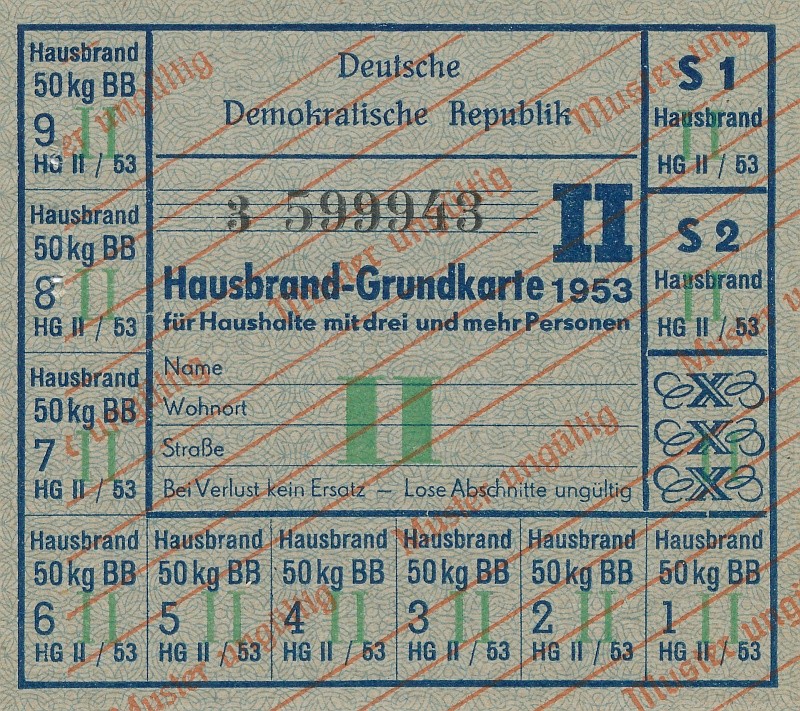 Hausbrand-Grundkarte für Haushalte mit 3 oder mehr Personen; Foto, 1955 (www.industriesalon.de CC BY-SA)