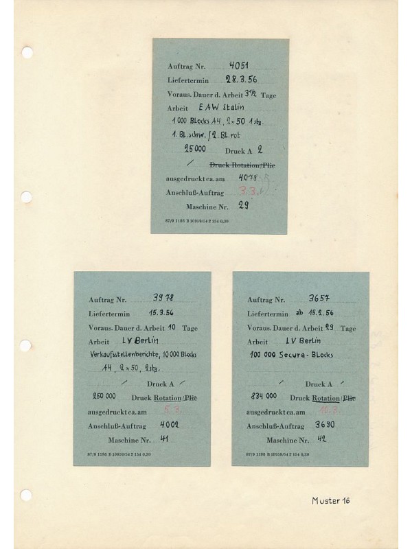 Interne Belege für Fertigstellung von Druckarbeiten; Foto, 1956 (www.industriesalon.de CC BY-SA)