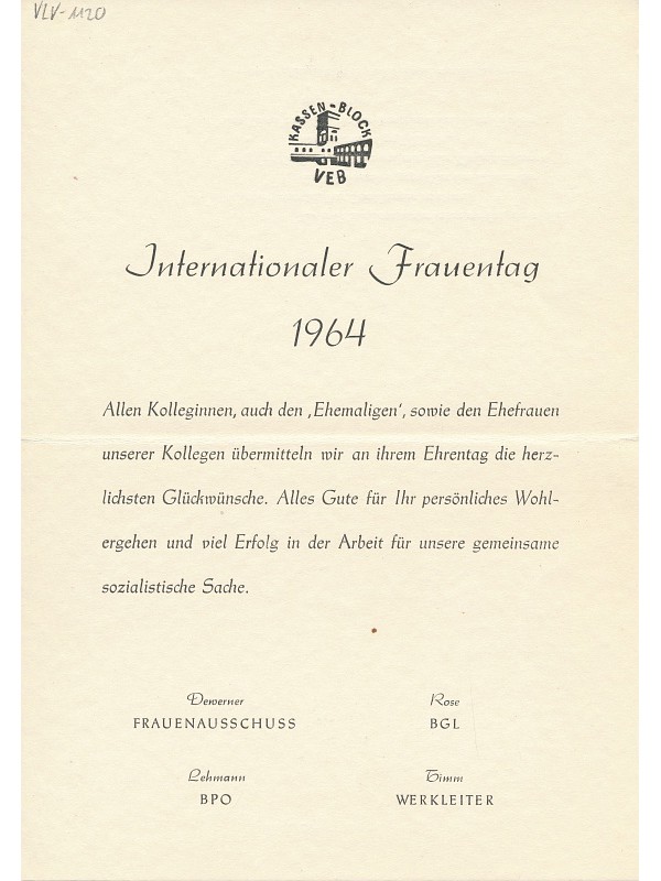 Klappkarte Frauentag 1964; Foto, 1964 (www.industriesalon.de CC BY-SA)