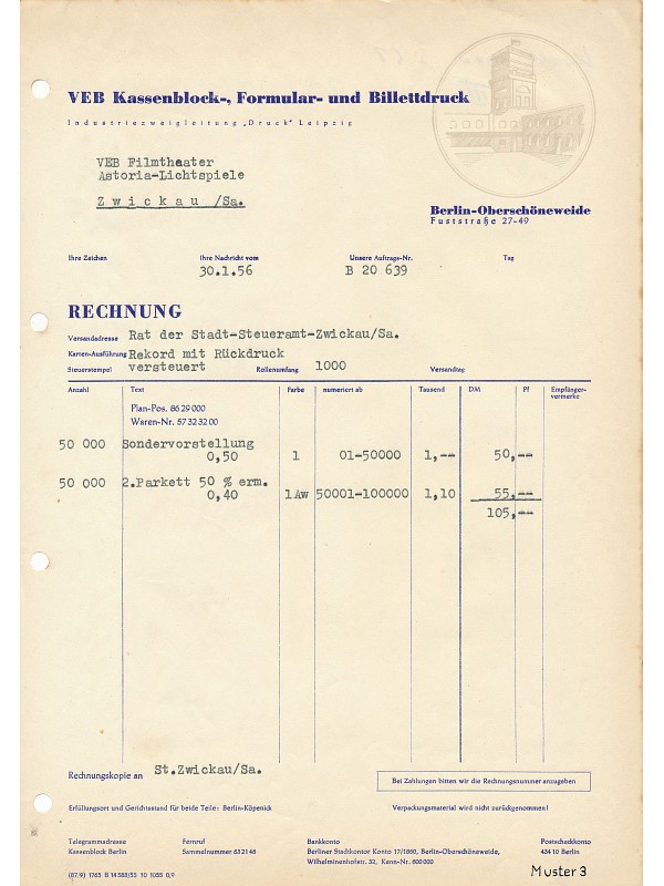 Rechnung VEB Kassenblock mit Durchschalgformularen; Foto, 1956 (www.industriesalon.de CC BY-SA)