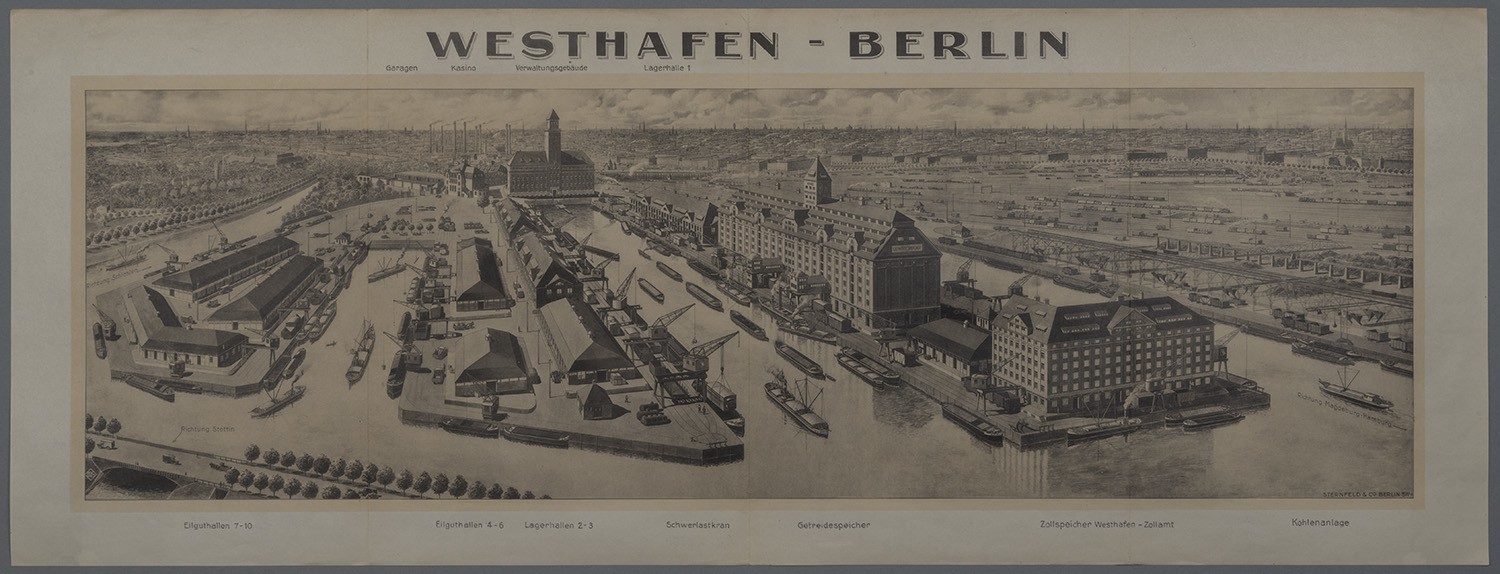 Berlin-Tiergarten: Westhafen aus der Vogelperspektive von Osten (Landesgeschichtliche Vereinigung für die Mark Brandenburg e.V., Archiv CC BY)
