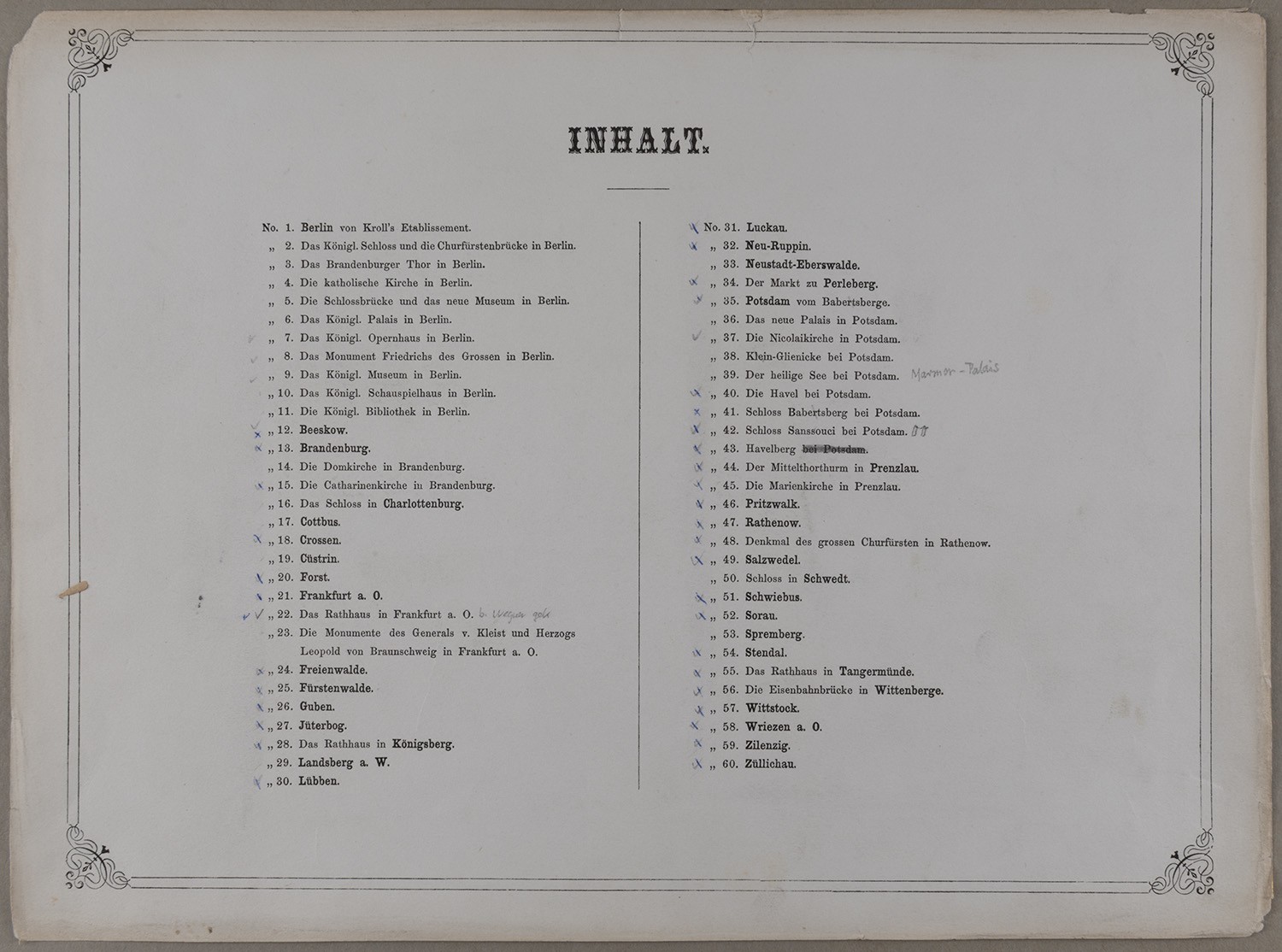 Brandenburgisches Album. Inhaltsverzeichnis (Landesgeschichtliche Vereinigung für die Mark Brandenburg e.V., Archiv CC BY)
