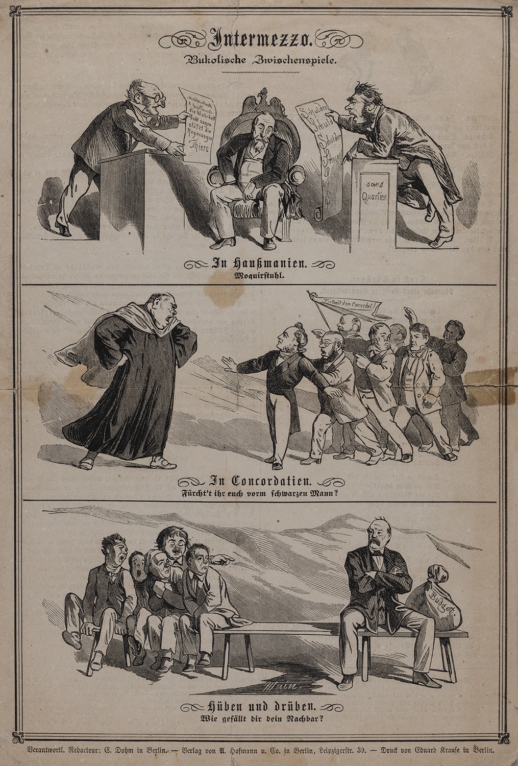 Drei Darstellungen politischer Satiere auf einem Blatt (Landesgeschichtliche Vereinigung für die Mark Brandenburg e.V., Archiv CC BY)