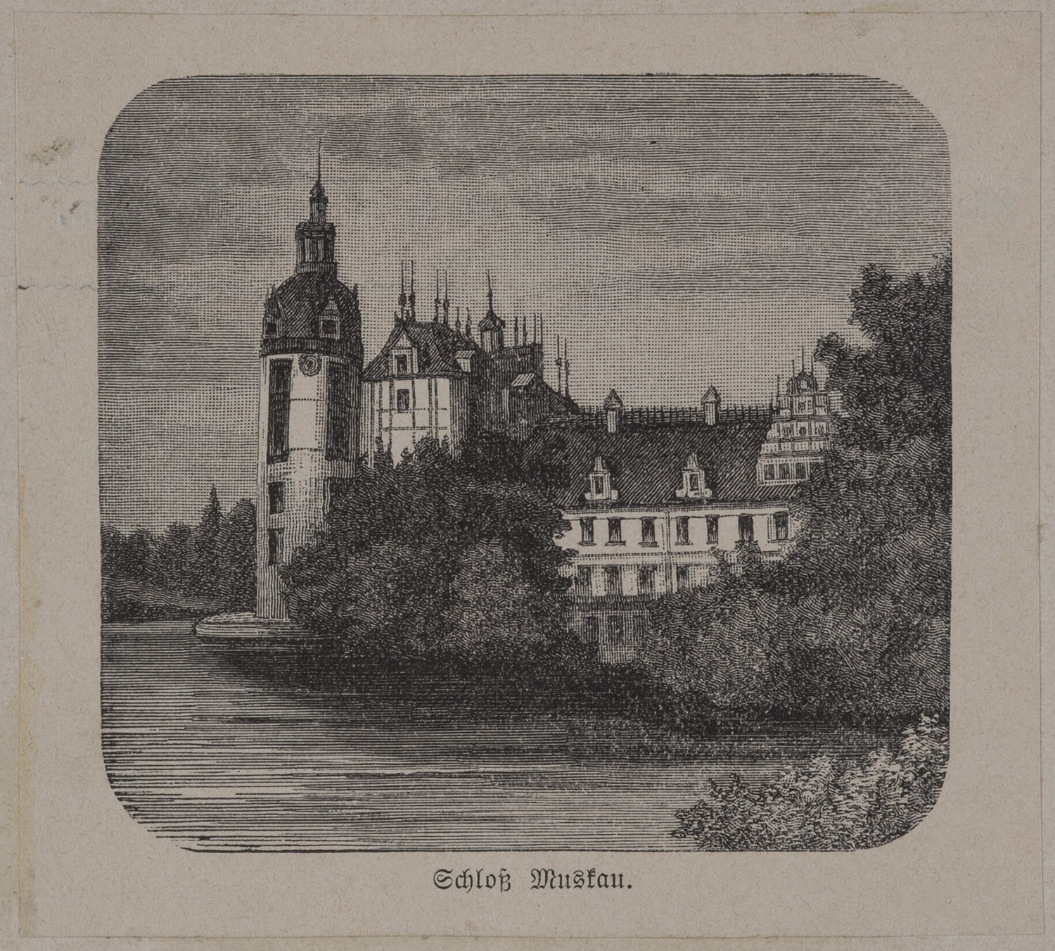 Muskau (Kr. Rothenburg/OL, Schlesien): Schloss von Nordosten (Landesgeschichtliche Vereinigung für die Mark Brandenburg e.V., Archiv CC BY)
