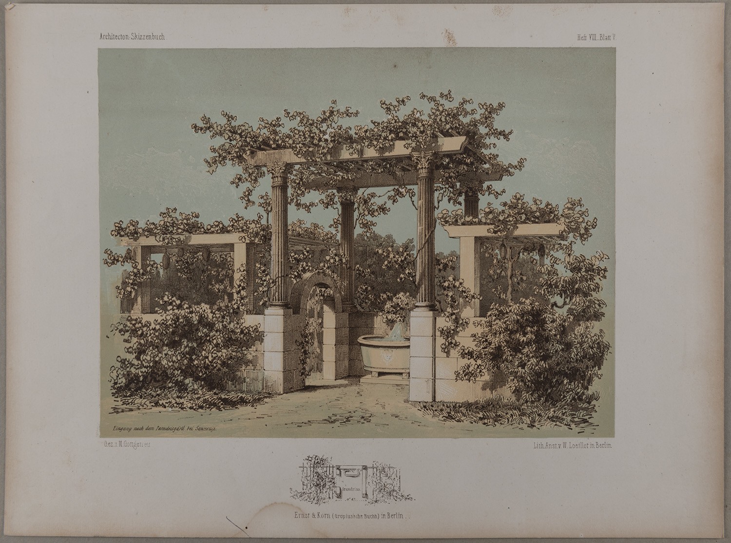 Potsdam-Sanssouci: Eingang zum Paradiesgärtl (Architectonisches Skizzenbuch) (Landesgeschichtliche Vereinigung für die Mark Brandenburg e.V., Archiv CC BY)