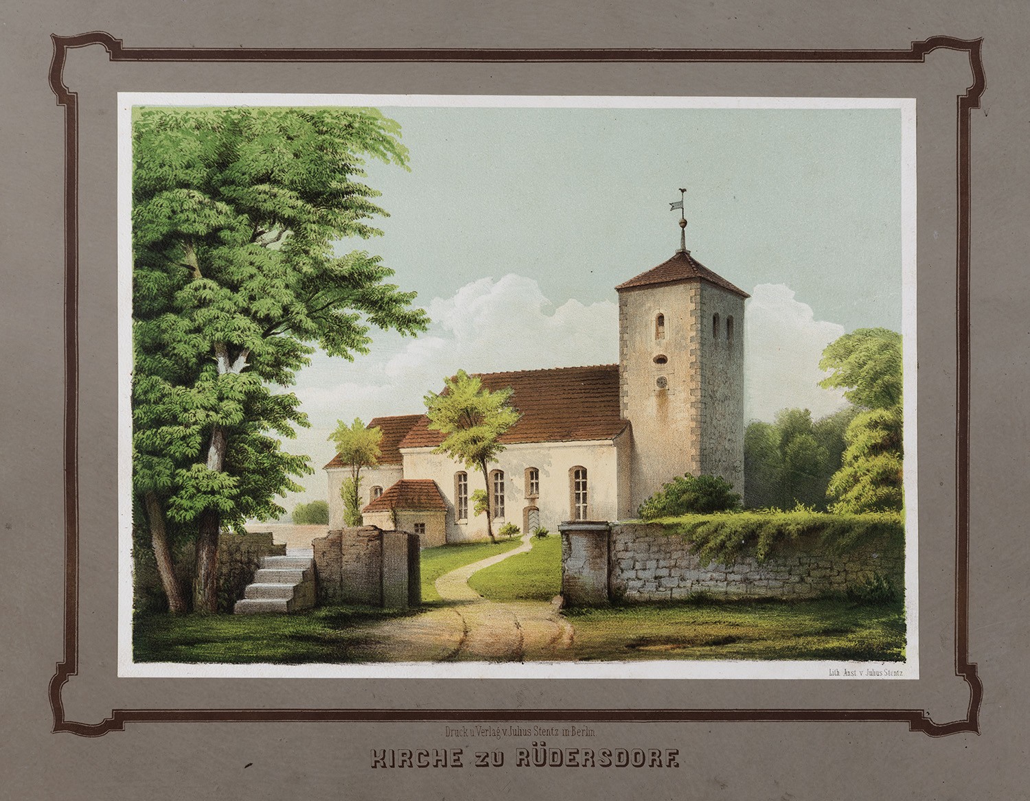 Rüdersdorf (Kr. Niederbarnim): Kirche von Nordwesten (Rüdersdorfer Album, Tafel 9) (Landesgeschichtliche Vereinigung für die Mark Brandenburg e.V., Archiv CC BY)
