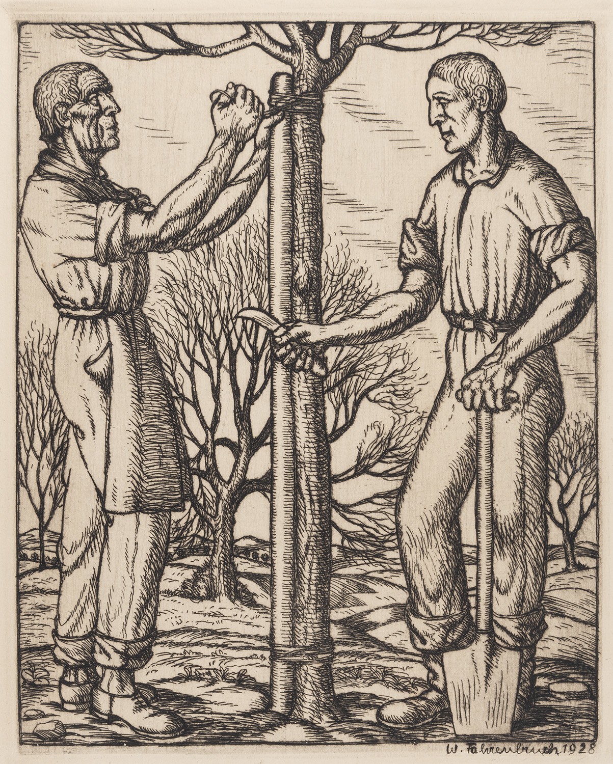 Zwei Männer beim Pflanzen eines jungen Baumes (Landesgeschichtliche Vereinigung für die Mark Brandenburg e.V., Archiv CC BY)