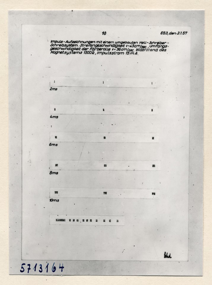 Impulsaufzeichnung mit umgebautem Hell-Schreibsystem S.10; Foto, 1957 (www.industriesalon.de CC BY-SA)