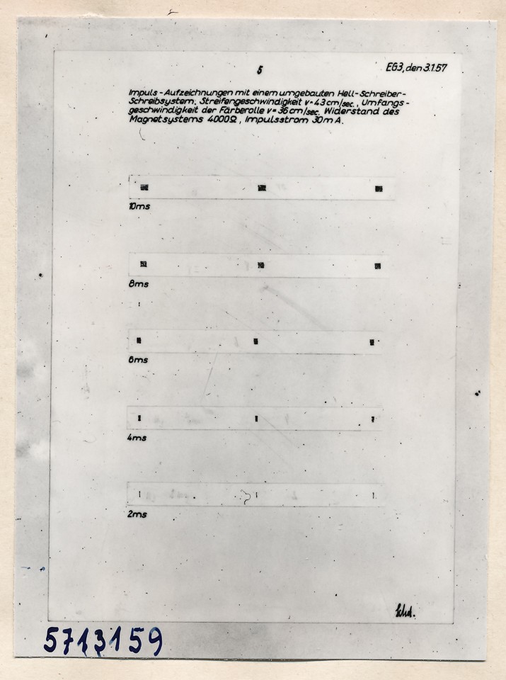 Impulsaufzeichnung mit umgebautem Hell-Schreibsystem S.5; Foto, 1957 (www.industriesalon.de CC BY-SA)