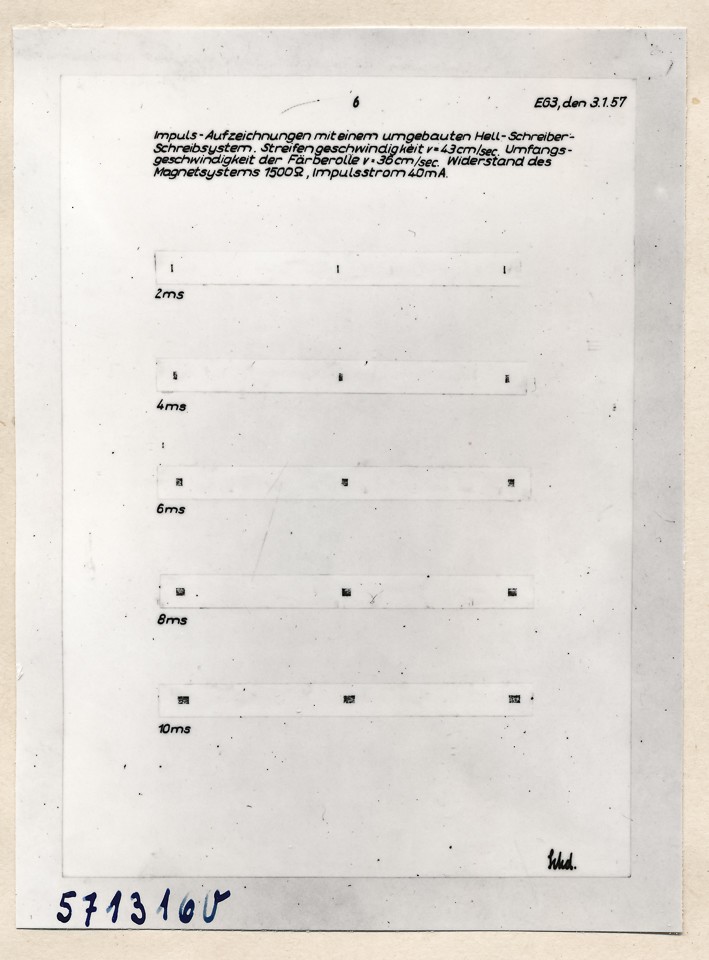 Impulsaufzeichnung mit umgebautem Hell-Schreibsystem S.6; Foto, 1957 (www.industriesalon.de CC BY-SA)