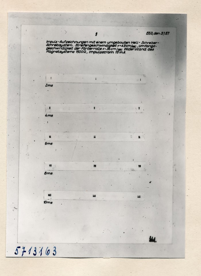 Impulsaufzeichnung mit umgebautem Hell-Schreibsystem S.9; Foto, 1957 (www.industriesalon.de CC BY-SA)