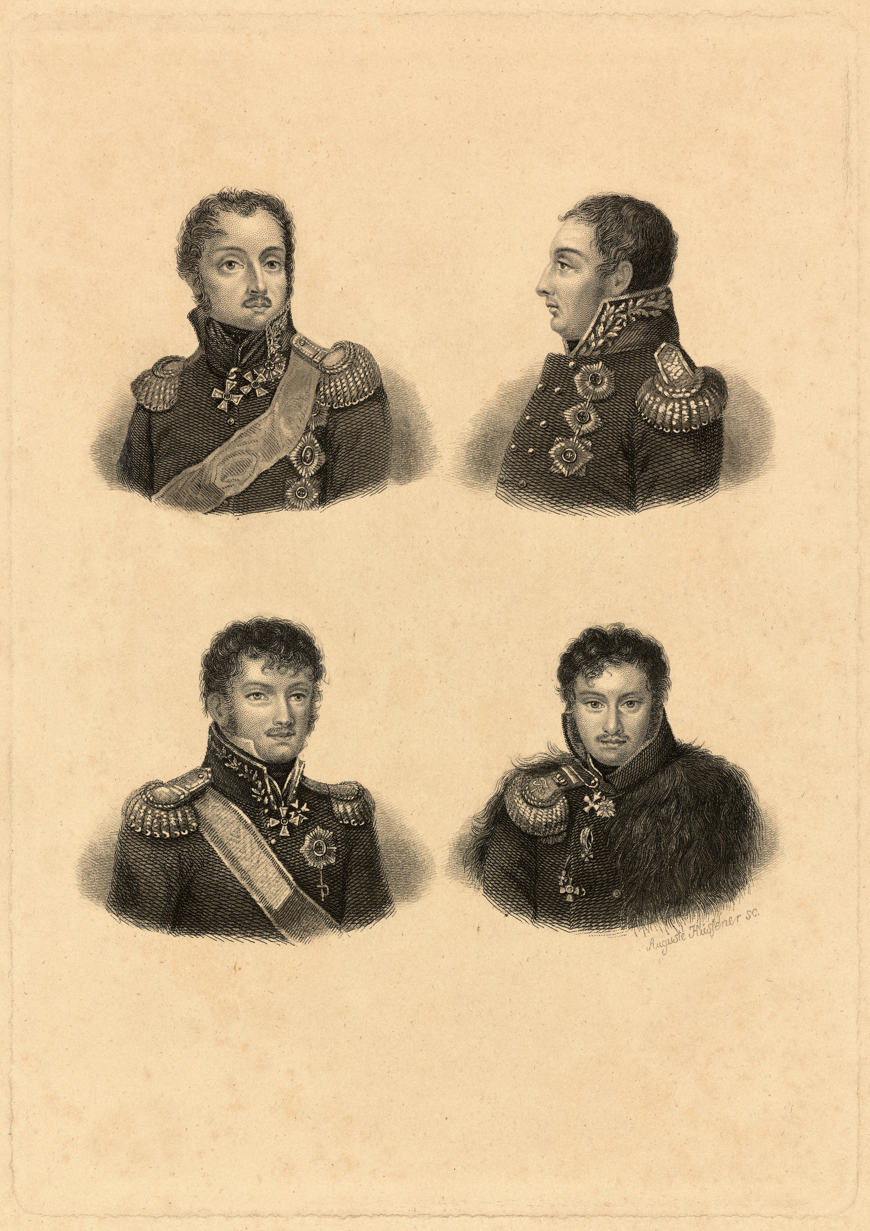 Hüssener, Auguste: Vier Porträts von Befehlshabern der russischen Armee während der Napoleonischen Kriege (Stiftung Stadtmuseum Berlin Public Domain Mark)