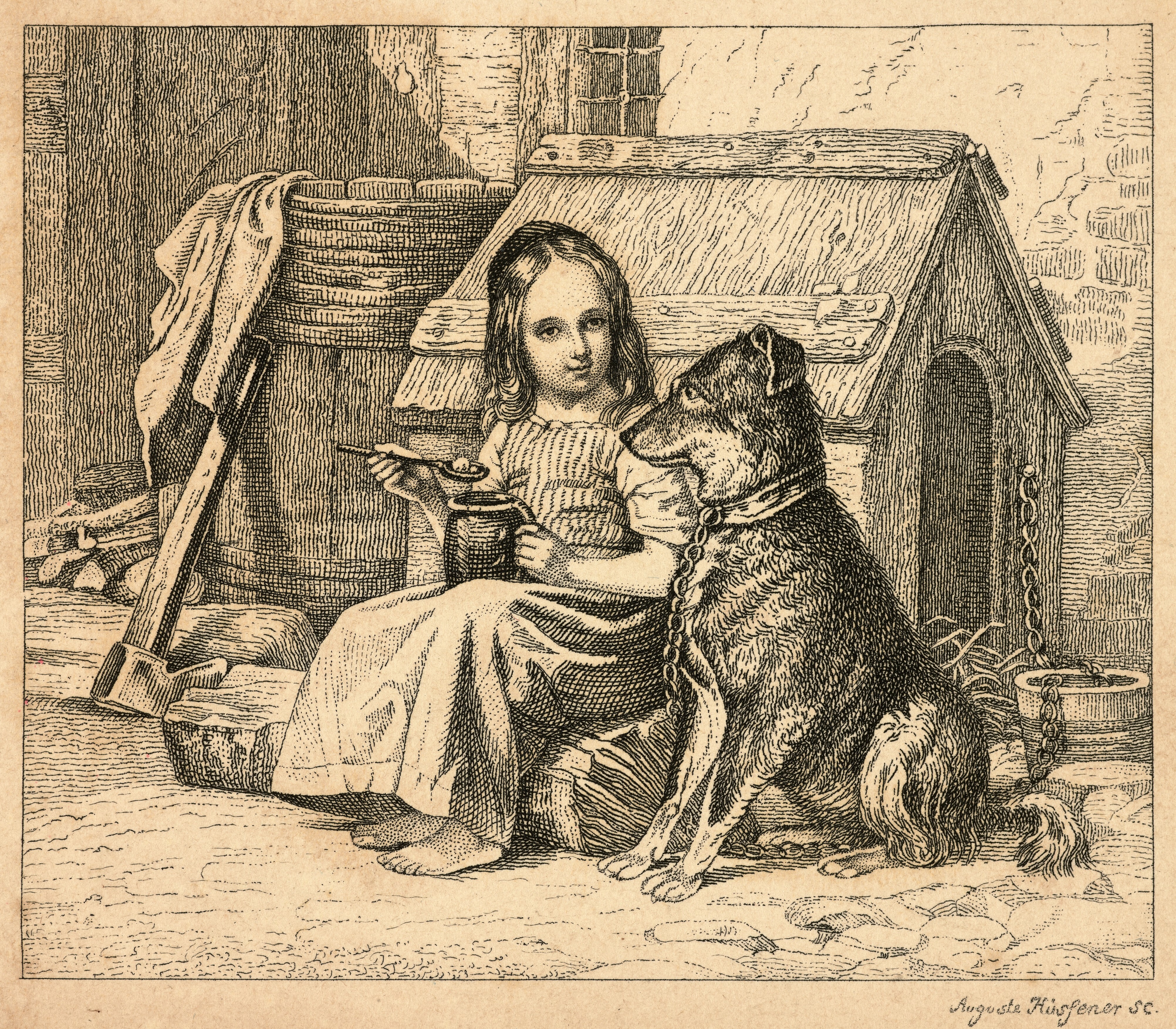 Hüssener, Auguste: Mädchen neben Hundehütte (Stiftung Stadtmuseum Berlin Public Domain Mark)