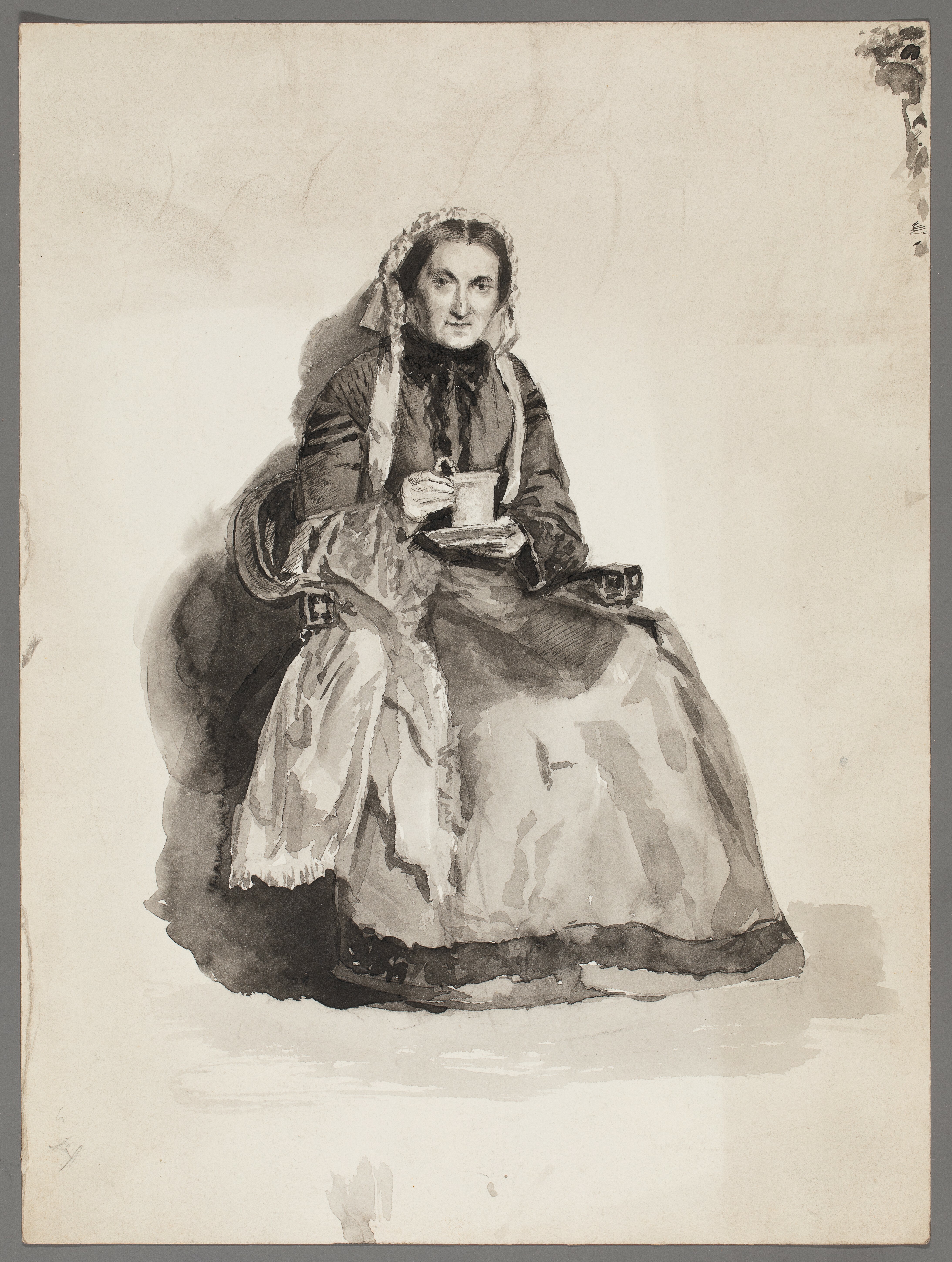 Riedel, Johanna: Sitzende Frau mit Tasse auf Untertasse in der Hand (Stiftung Stadtmuseum Berlin Public Domain Mark)