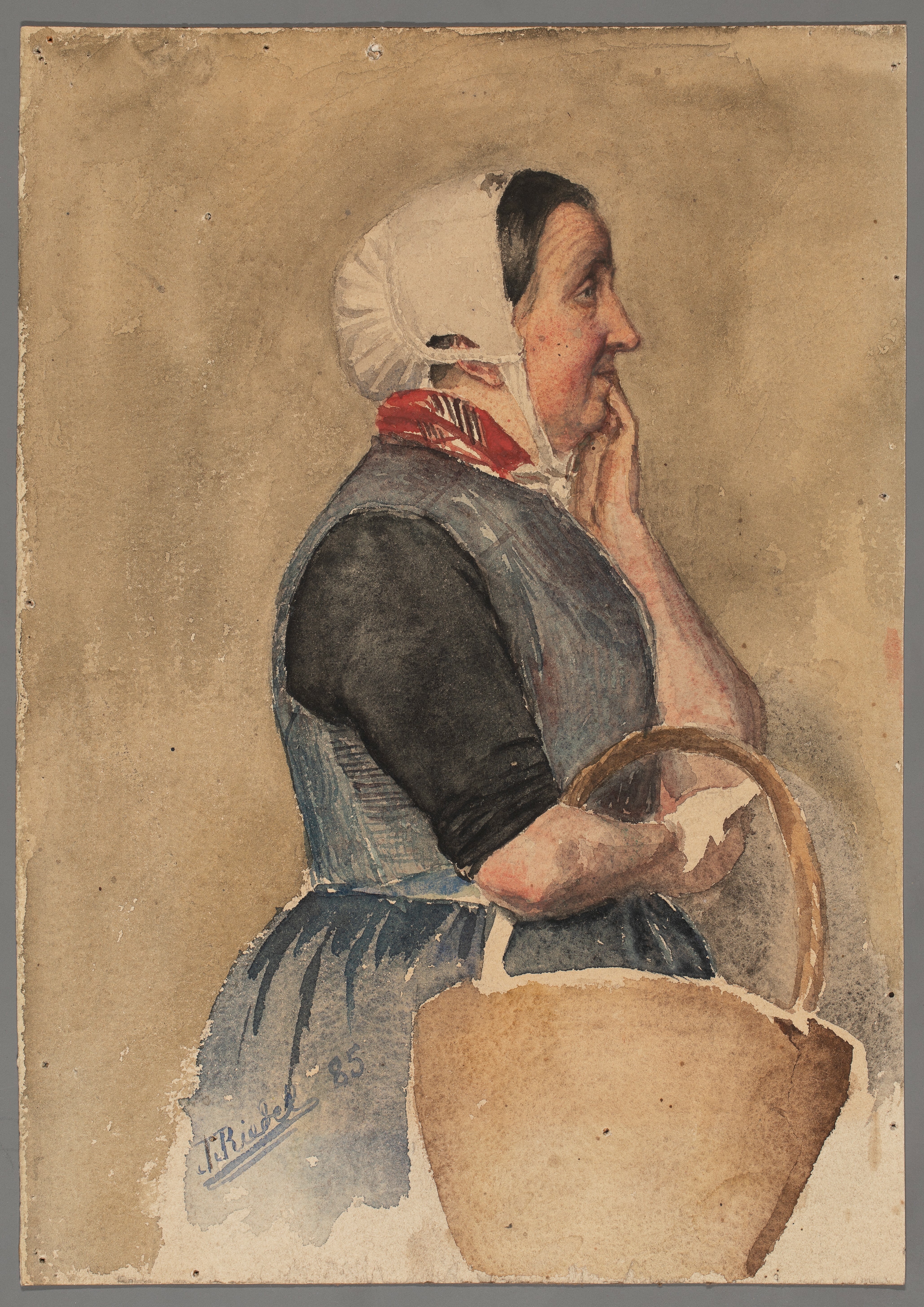 Riedel, Johanna: Porträt einer unbekannten Frau in Tracht und mit Korb (Stiftung Stadtmuseum Berlin Public Domain Mark)