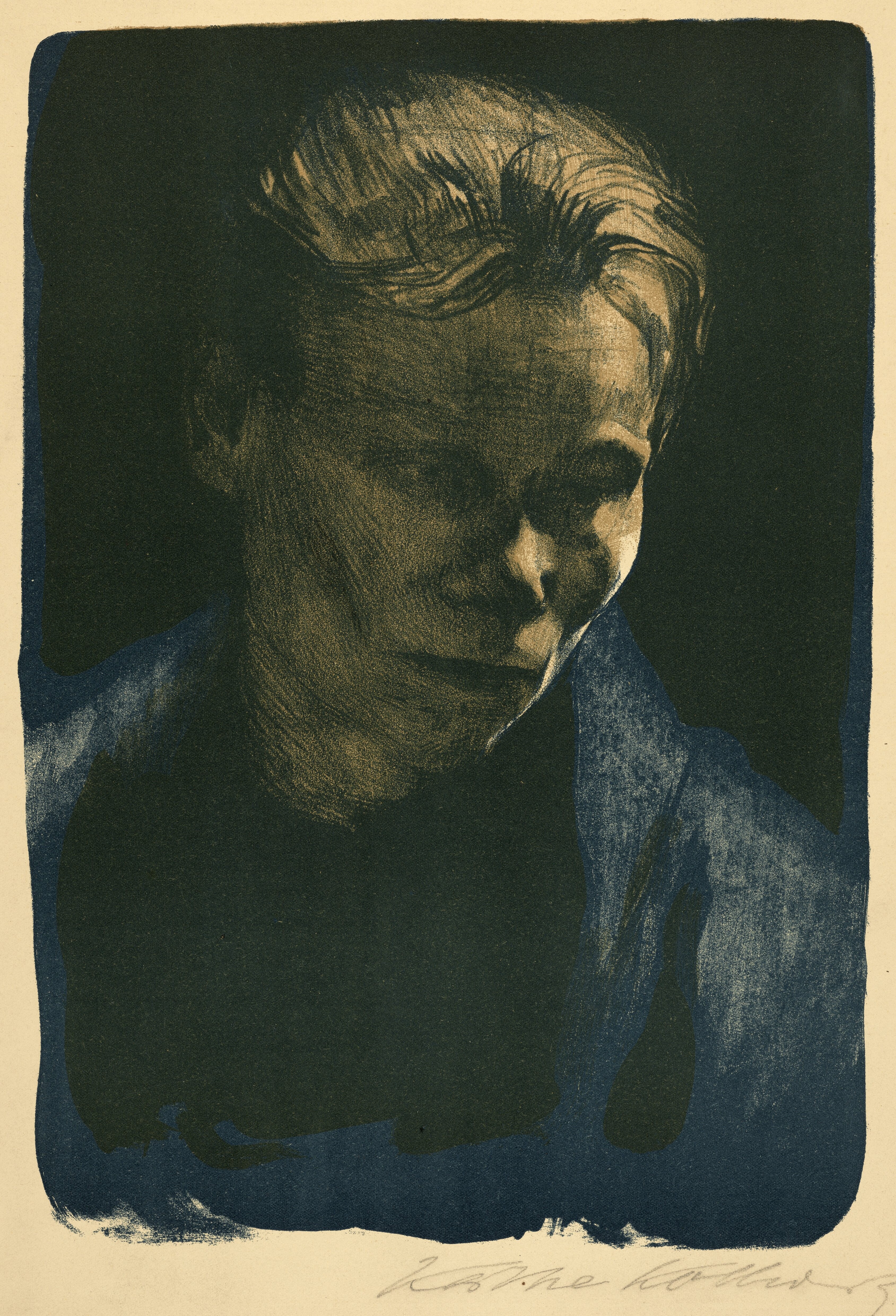 Kollwitz, Käthe: Brustbild einer Arbeiterfrau mit blauem Tuch (Stiftung Stadtmuseum Berlin Public Domain Mark)