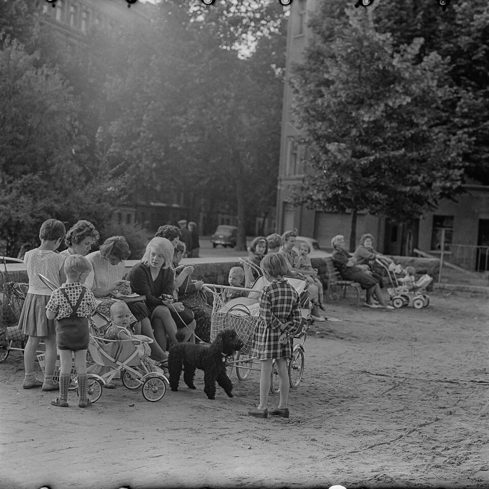 Frauen und Kinder auf dem Kollwitzplatz, 1972. SW-Foto © Kurt Schwarz. (Kurt Schwarz CC BY-NC-SA)