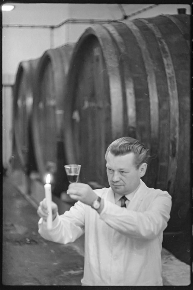 Weinprobe im VEB Weinkelterei, 1966. SW-Foto © Kurt Schwarz. (Kurt Schwarz CC BY-NC-SA)