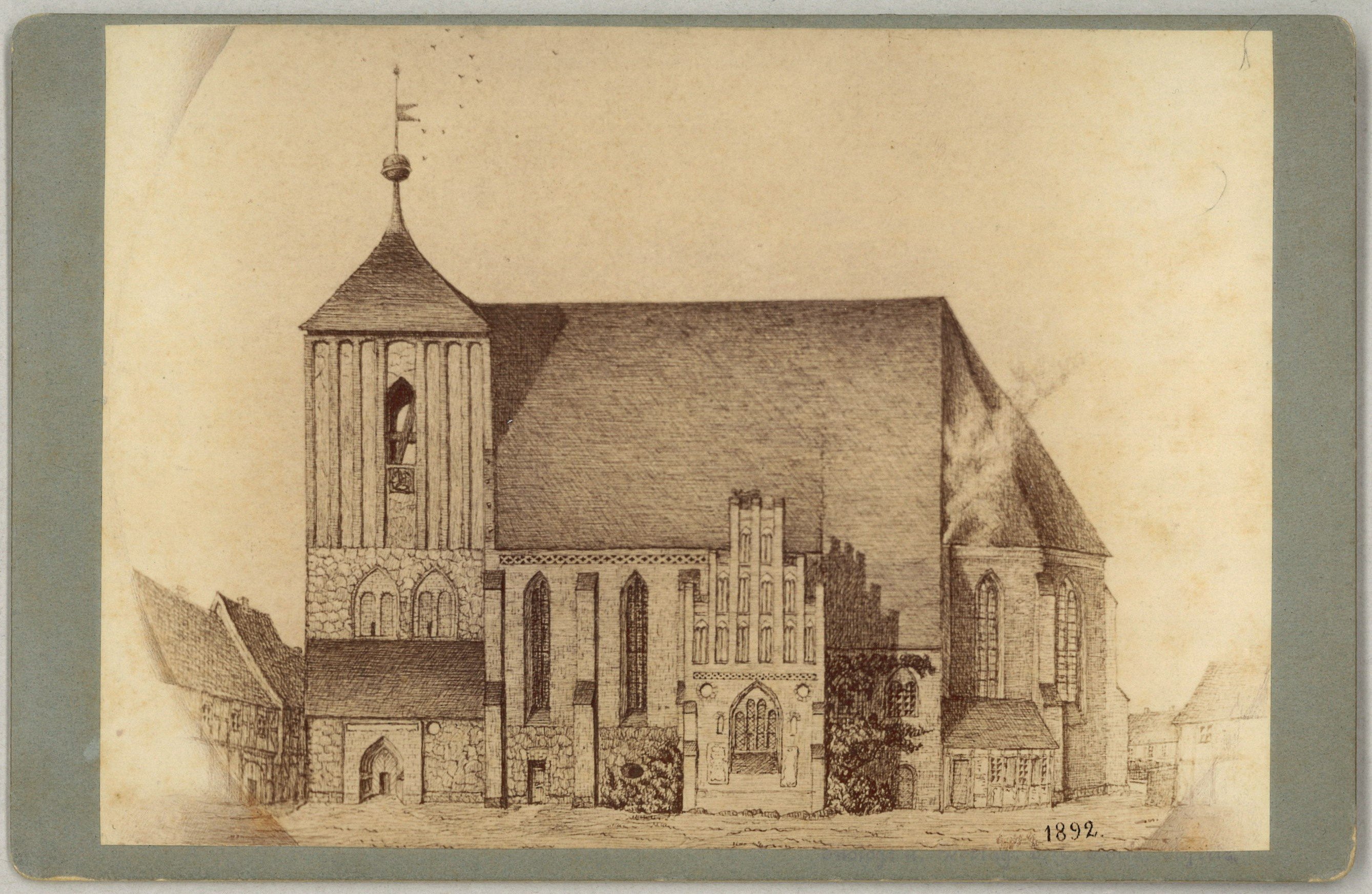 Wusterhausen/Dosse: Stadtkirche von Süden (Zeichnung) (Landesgeschichtliche Vereinigung für die Mark Brandenburg e.V., Archiv CC BY)