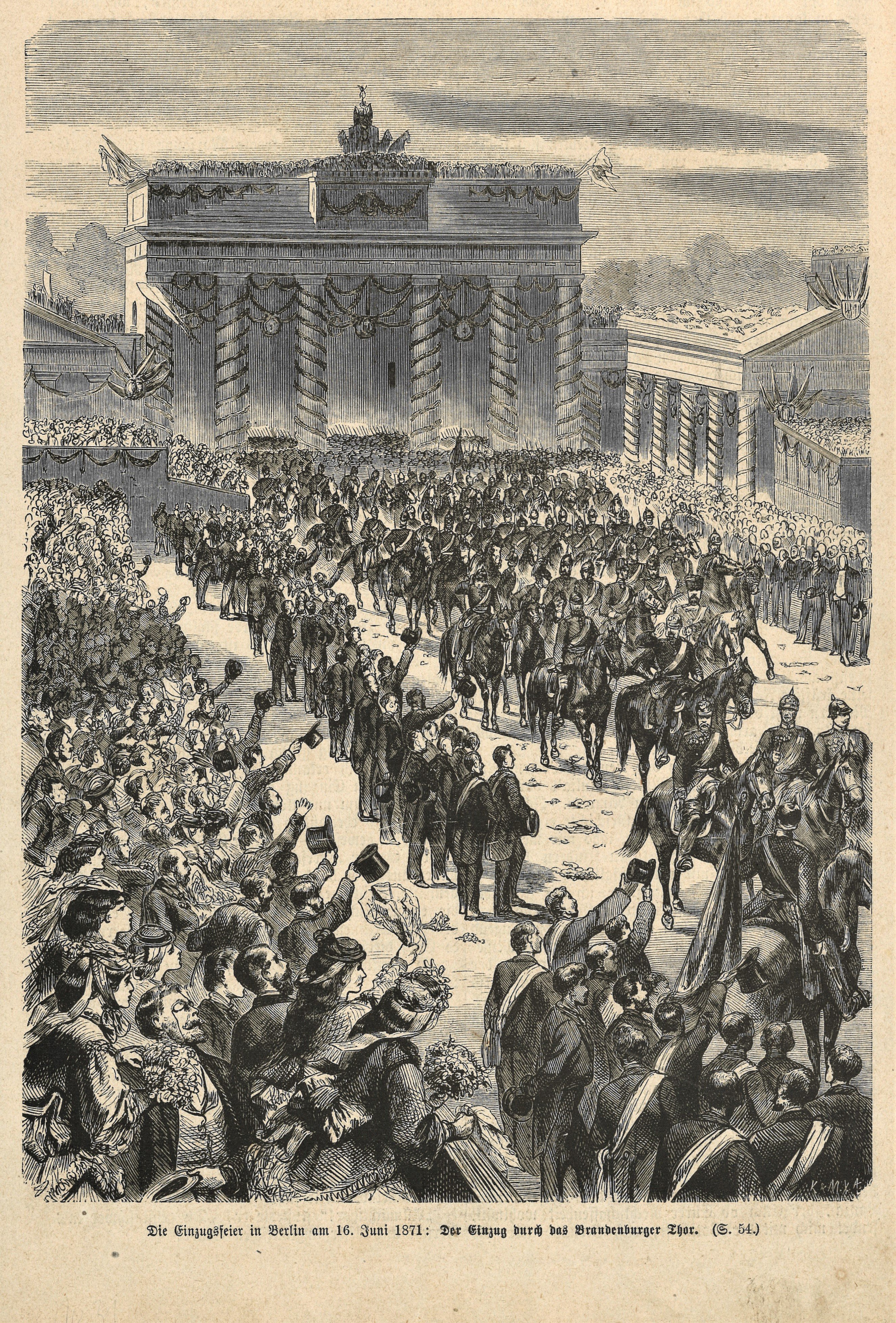 Siegesfeier am Brandenburger Tor in Berlin am 16. Juni 1871 (Landesgeschichtliche Vereinigung für die Mark Brandenburg e.V., Archiv CC BY)