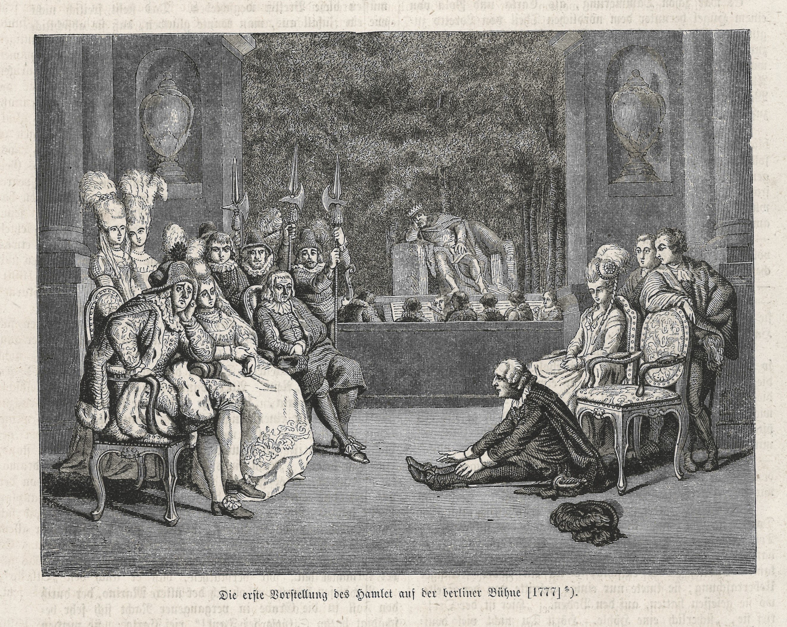 Szenenbild aus der Erstaufführung des "Hamlet" in Berlin 1777 (Landesgeschichtliche Vereinigung für die Mark Brandenburg e.V., Archiv CC BY)