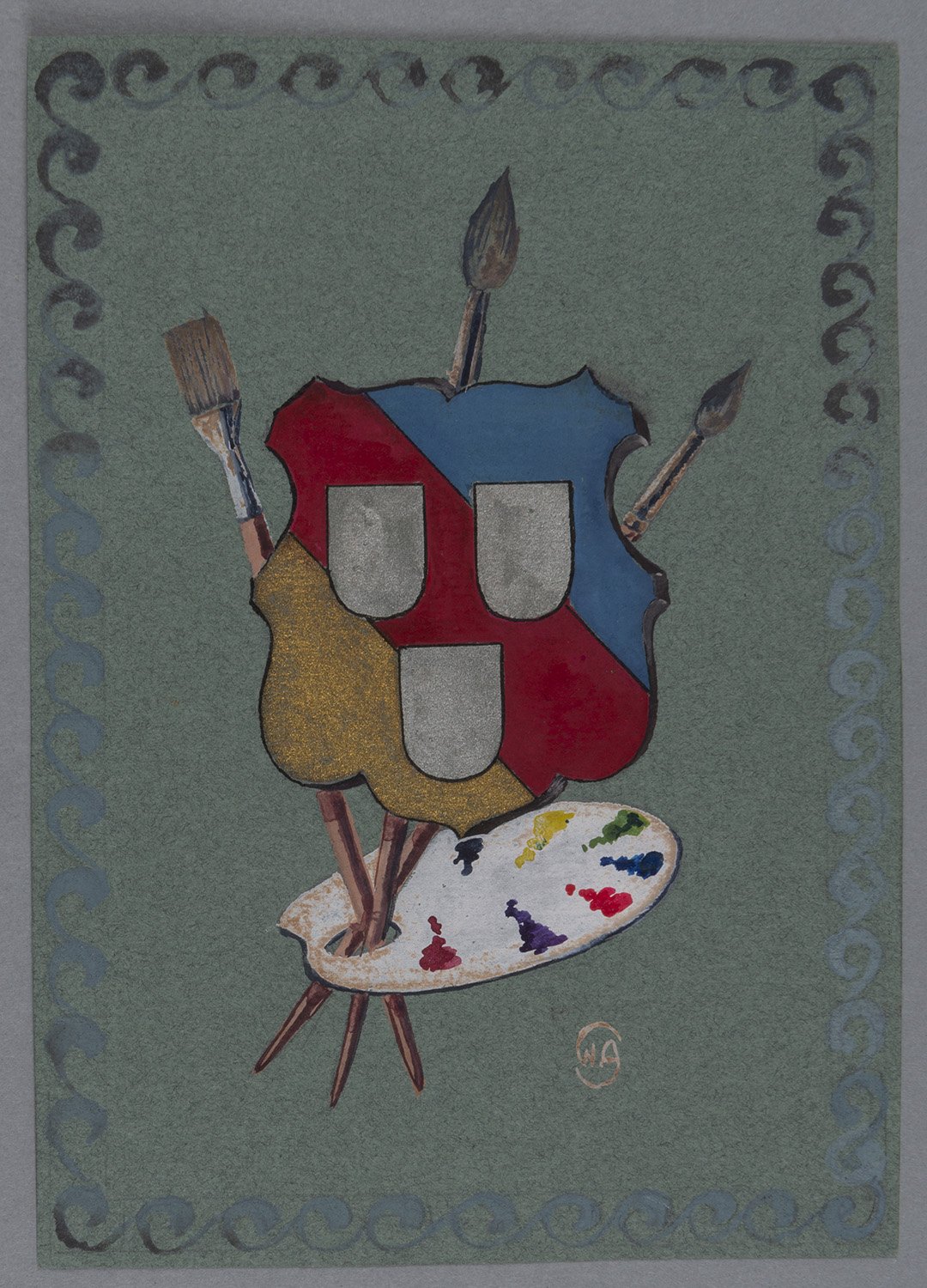 Malerutensilien und Wappen (eines Malers?) (Landesgeschichtliche Vereinigung für die Mark Brandenburg e.V., Archiv CC BY)