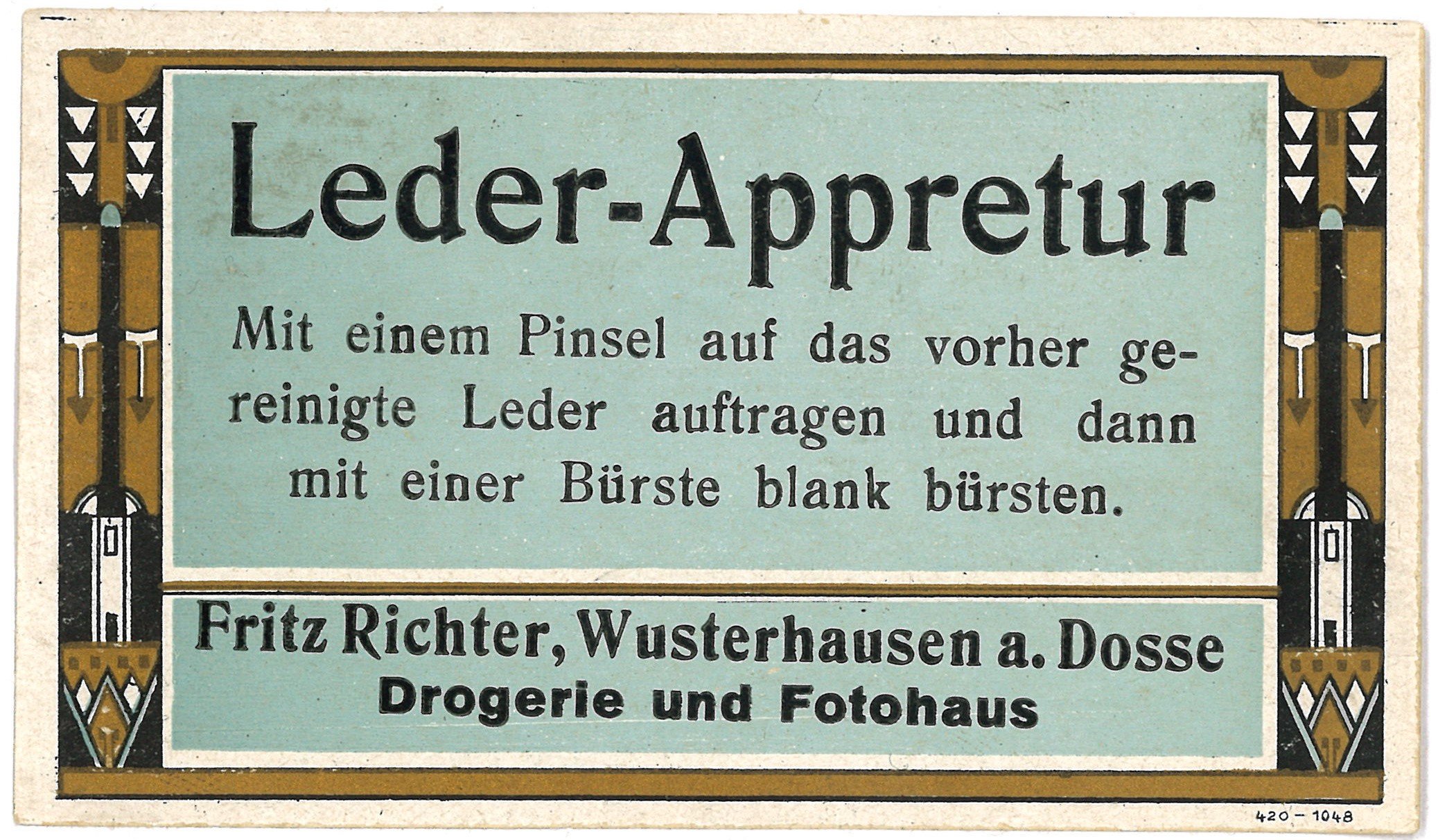 Wusterhausen/Dosse, Drogerie Fritz Richter: Leder-Appretur (Landesgeschichtliche Vereinigung für die Mark Brandenburg e.V., Archiv CC BY)