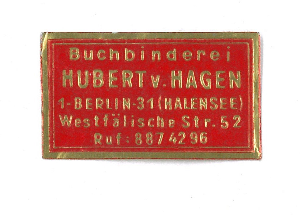 Berlin-Halensee: Buchbinderei Hubert v. Hagen (Landesgeschichtliche Vereinigung für die Mark Brandenburg e.V., Archiv CC BY)