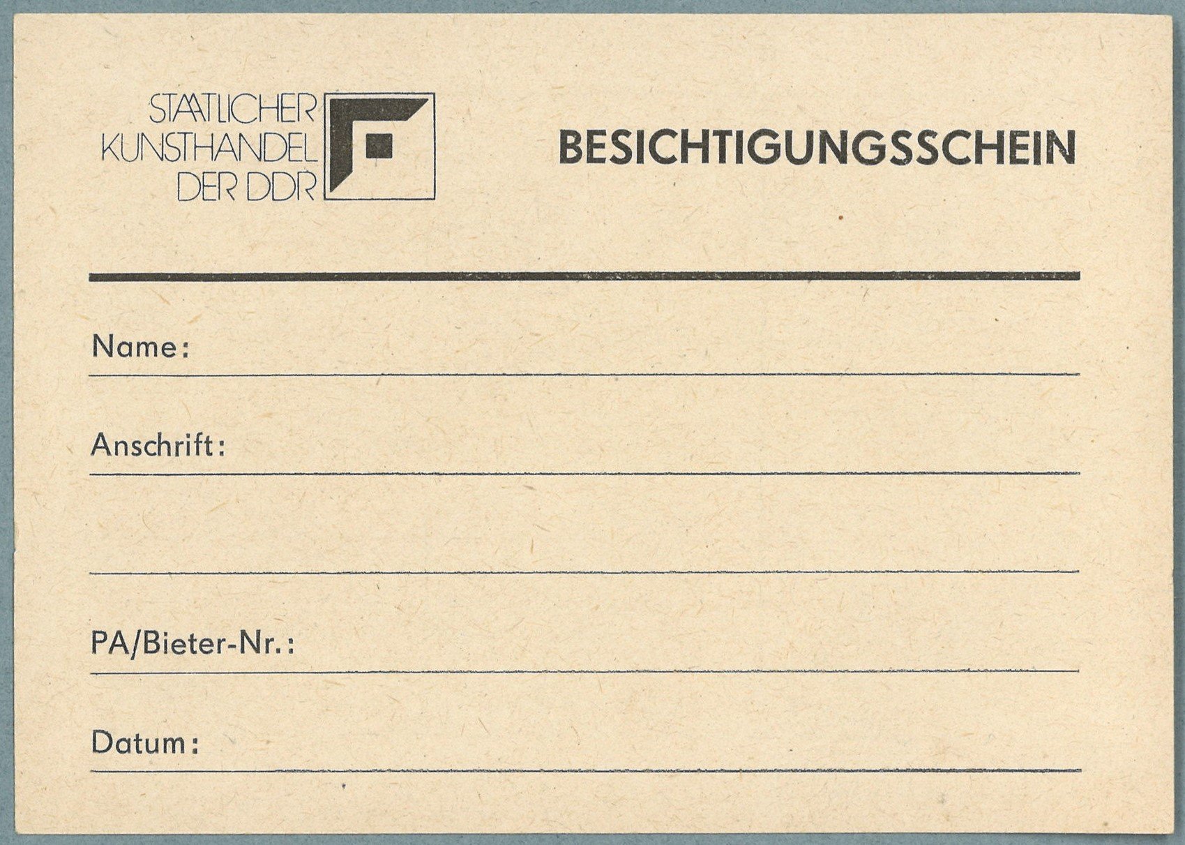 Staatlicher Kunsthandel der DDR: Besichtigungsschein (Landesgeschichtliche Vereinigung für die Mark Brandenburg e.V., Archiv CC BY)