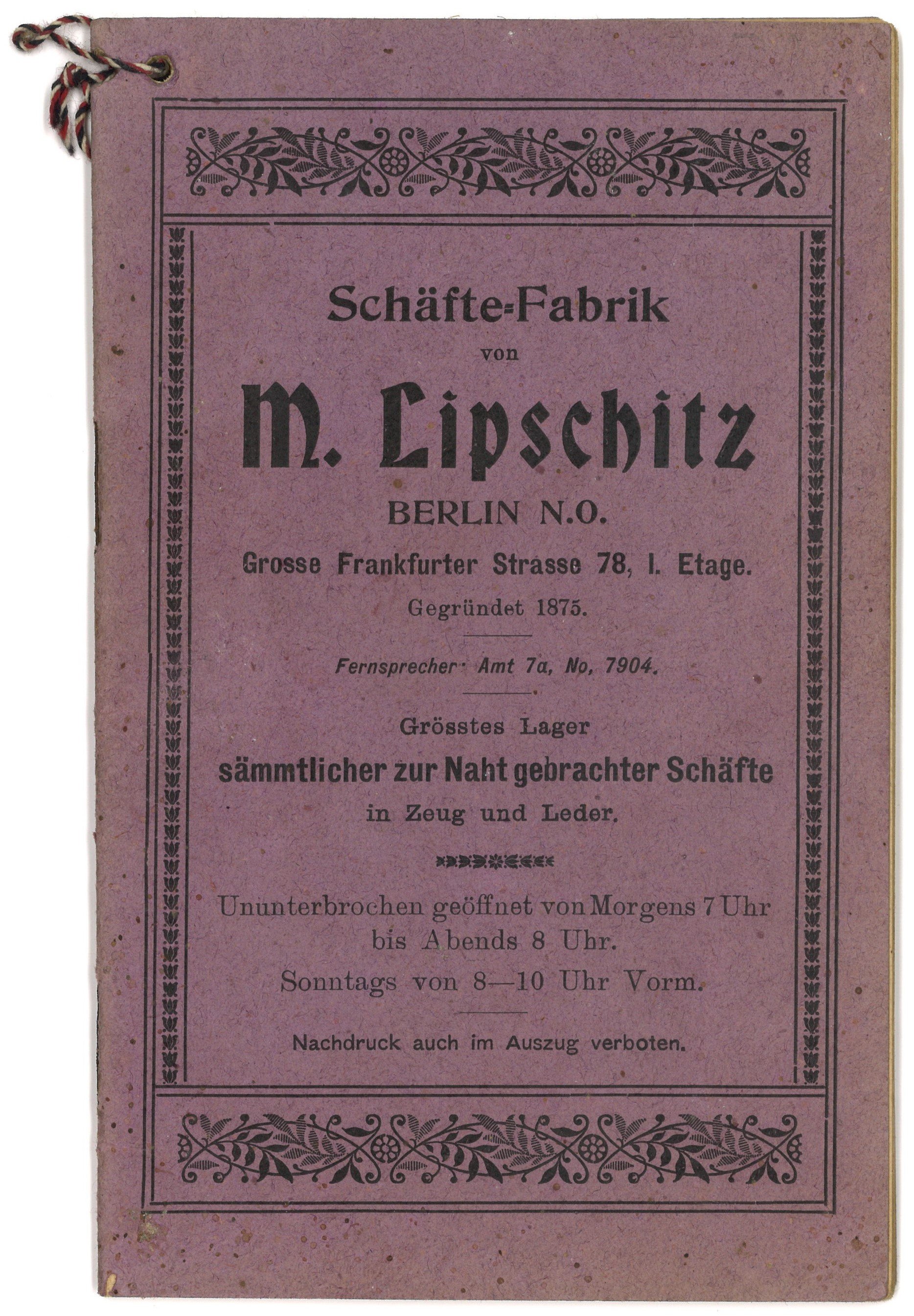 Schäfte-Fabrik M. Lipschitz, Berlin: Preisliste (Landesgeschichtliche Vereinigung für die Mark Brandenburg e.V., Archiv CC BY)
