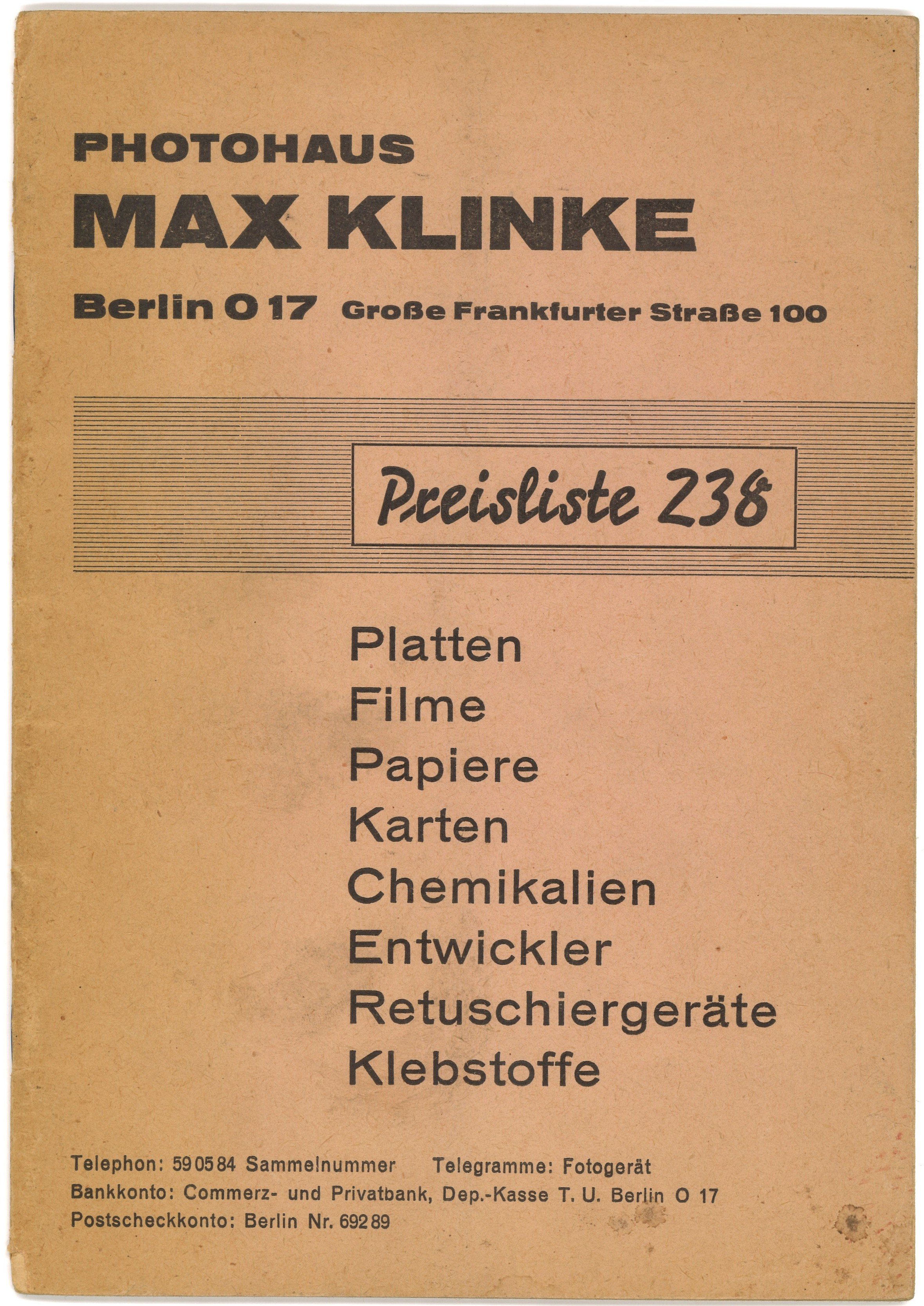 Photohaus Max Klinke, Berlin: Preisliste 238 (Landesgeschichtliche Vereinigung für die Mark Brandenburg e.V., Archiv CC BY)
