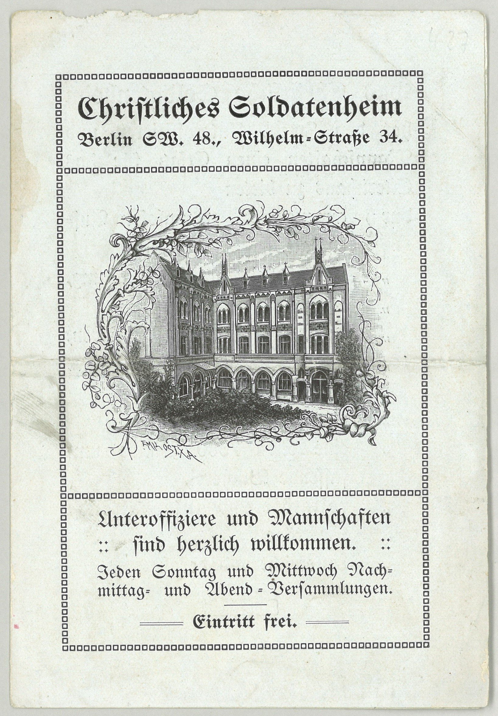 Christliches Soldatenheim, Berlin: Faltblatt (Landesgeschichtliche Vereinigung für die Mark Brandenburg e.V., Archiv CC BY)