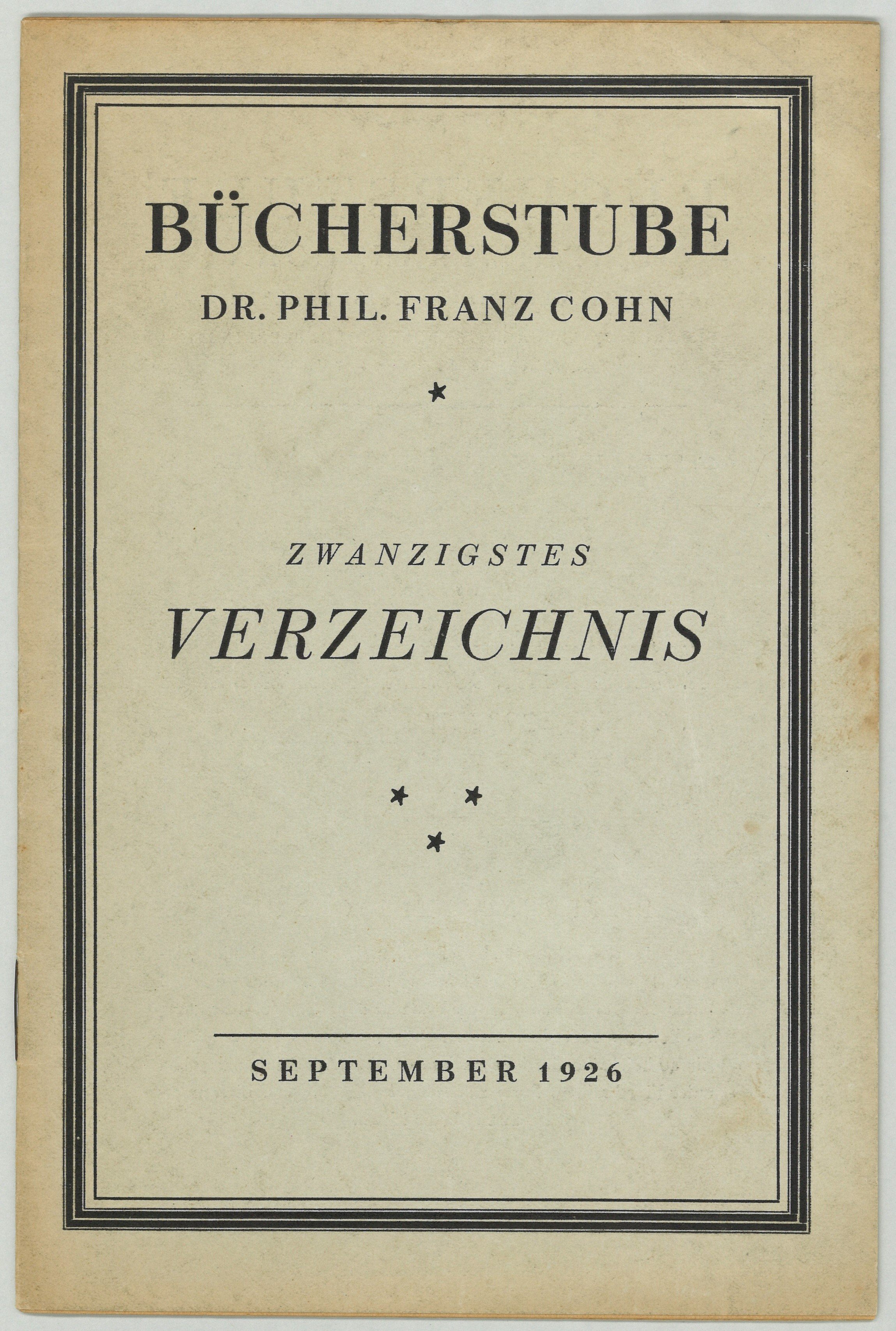 Antiquariat Bücherstube Dr. phil. Franz Cohn, Berlin: 20. Verzeichnis (Landesgeschichtliche Vereinigung für die Mark Brandenburg e.V., Archiv CC BY)