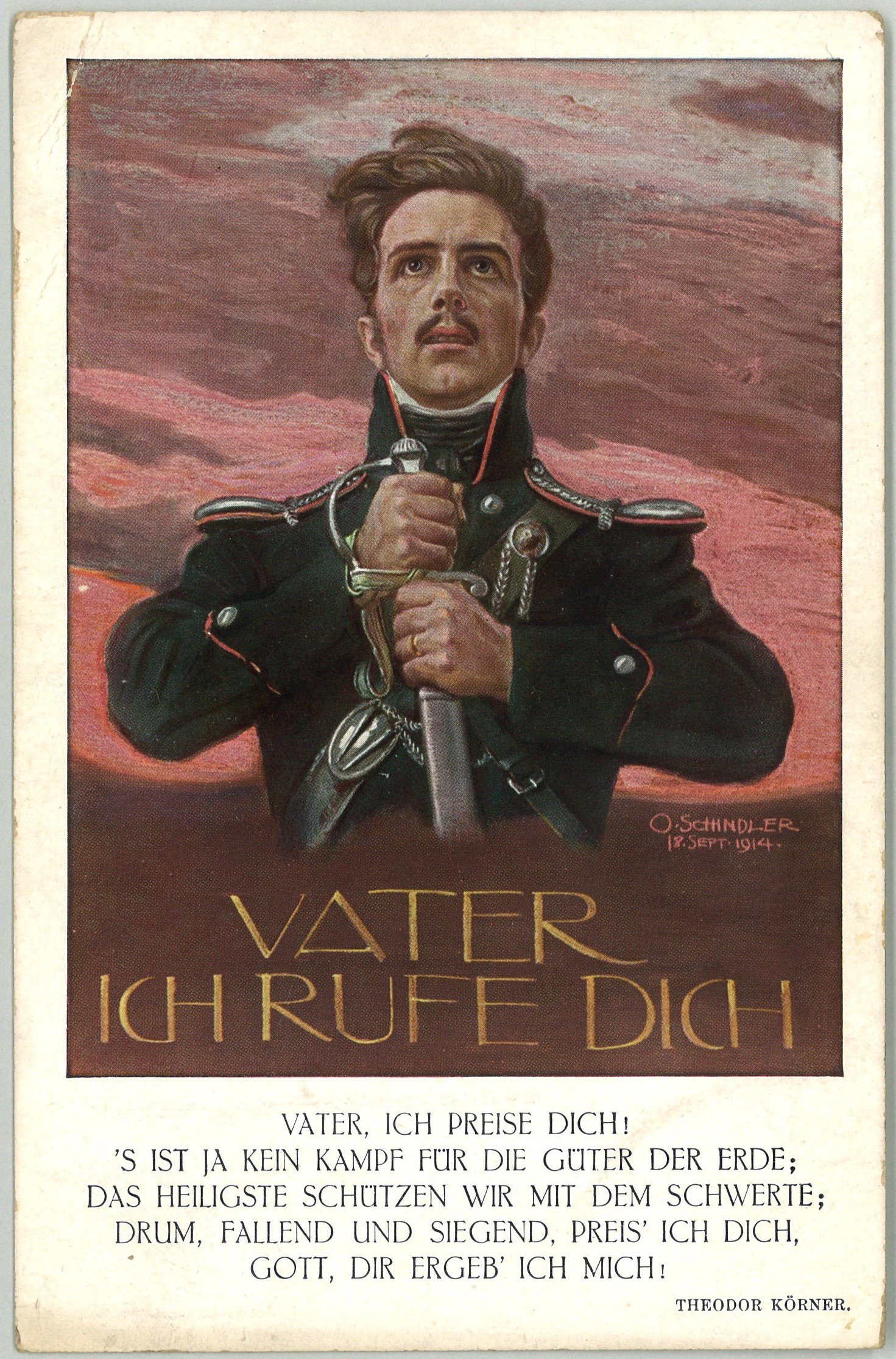 Künstlerkarte "Vater ich rufe Dich" (Theodor Körner) (Landesgeschichtliche Vereinigung für die Mark Brandenburg e.V., Archiv CC BY)