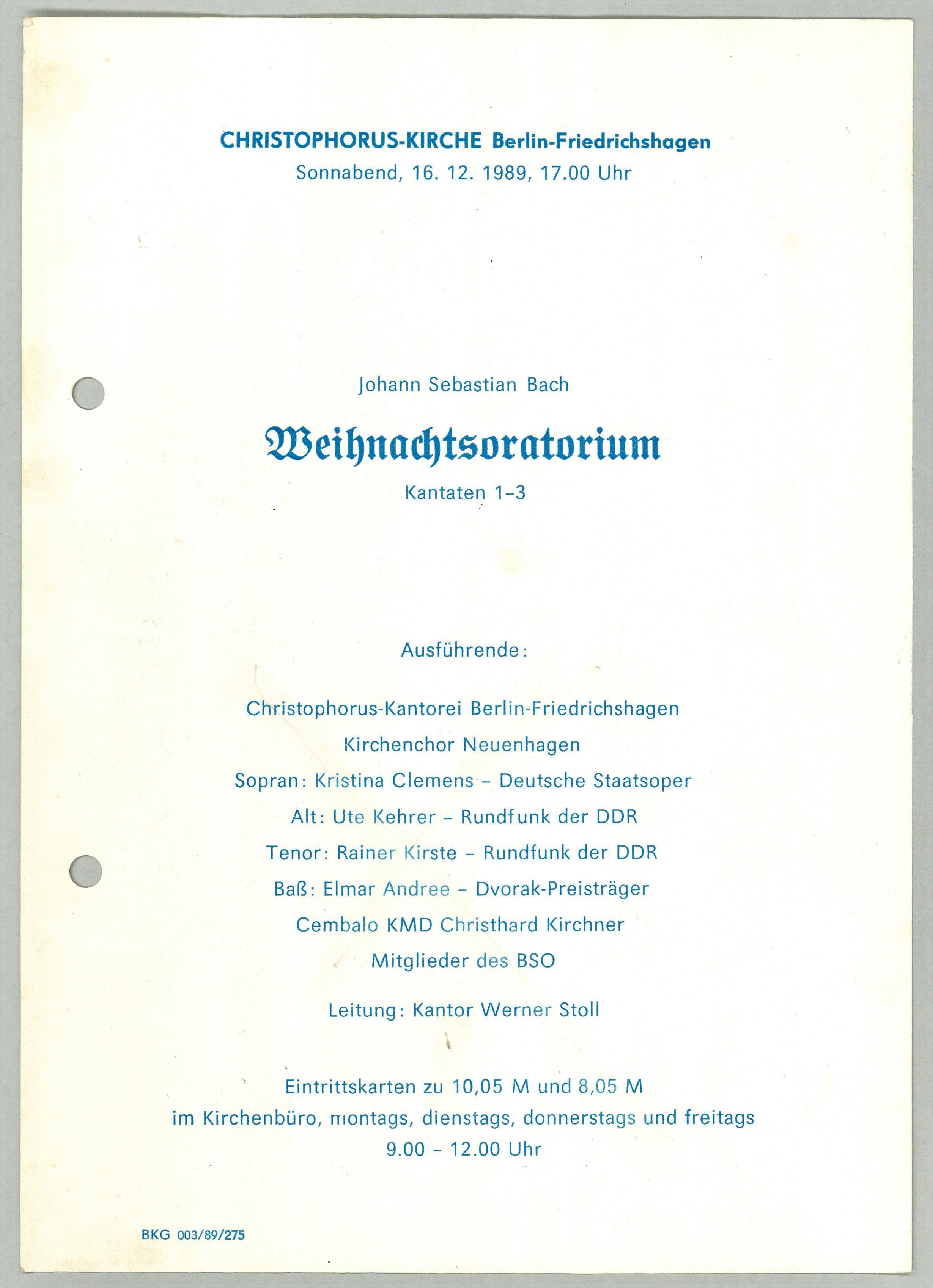 Berlin-Friedrichshagen: Christophorus-Kirche: Weihnachtsoratorium 1989 (Landesgeschichtliche Vereinigung für die Mark Brandenburg e.V., Archiv CC BY)