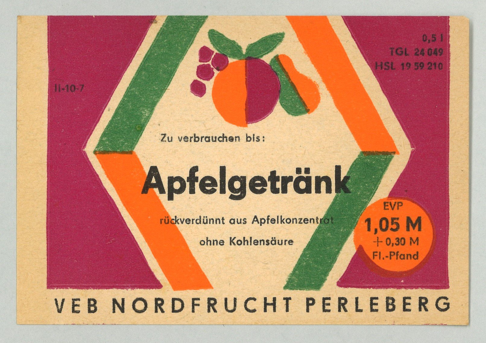 Apfelsaftgetränk des VEB Nordfrucht Perleberg (Landesgeschichtliche Vereinigung für die Mark Brandenburg e.V., Archiv CC BY)