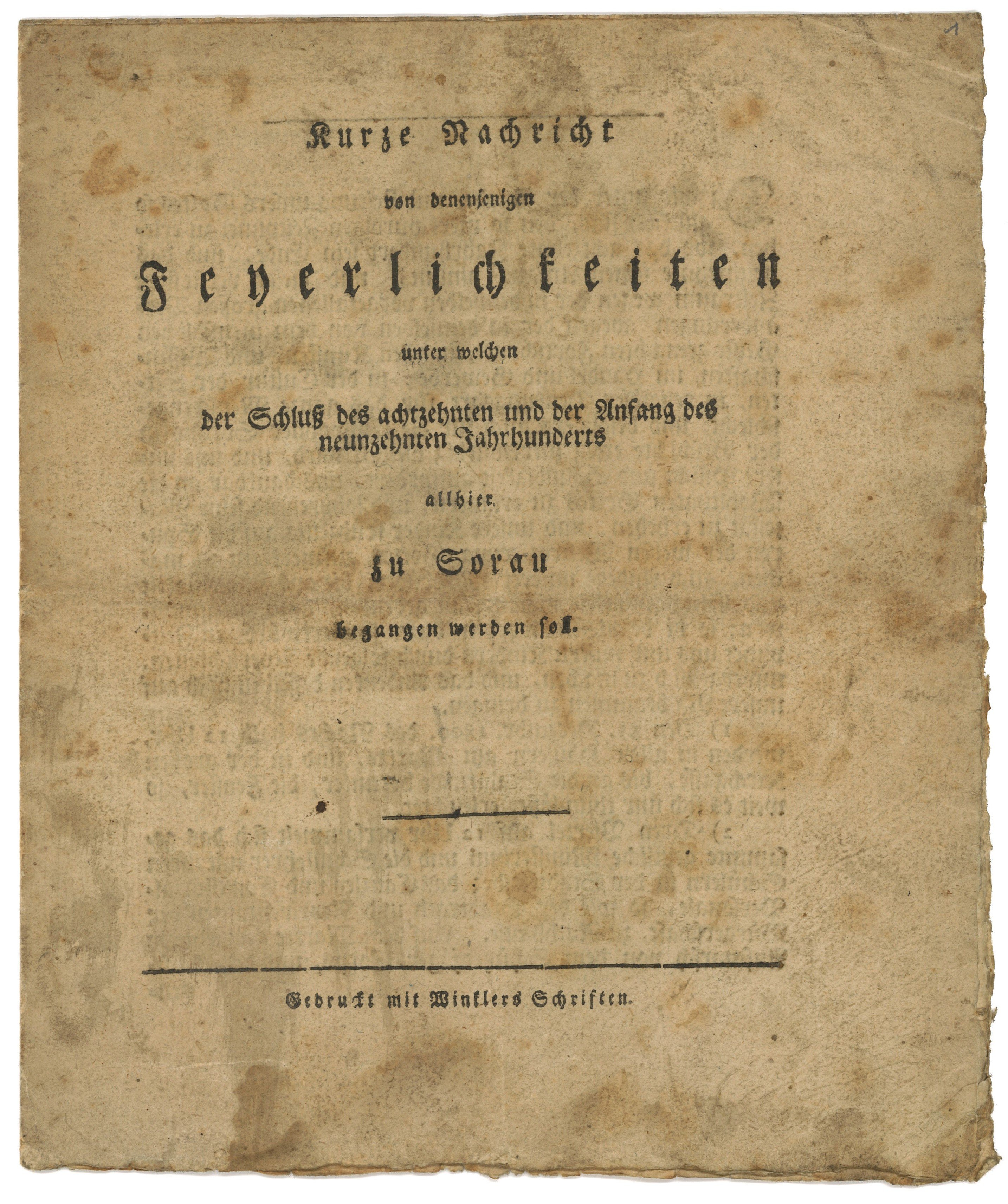 Ablaufplan für die Feierlichkeiten zum Jahrhundertwechsel in Sorau 1800/1801 (Landesgeschichtliche Vereinigung für die Mark Brandenburg e.V., Archiv CC BY)